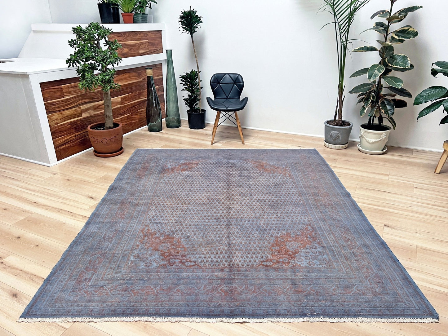 Blue overdyed turkish rug. Muted wool handmade Turkish rug store SF Bay Area. Buy rug palo alto, berkeley, los altos berkeley