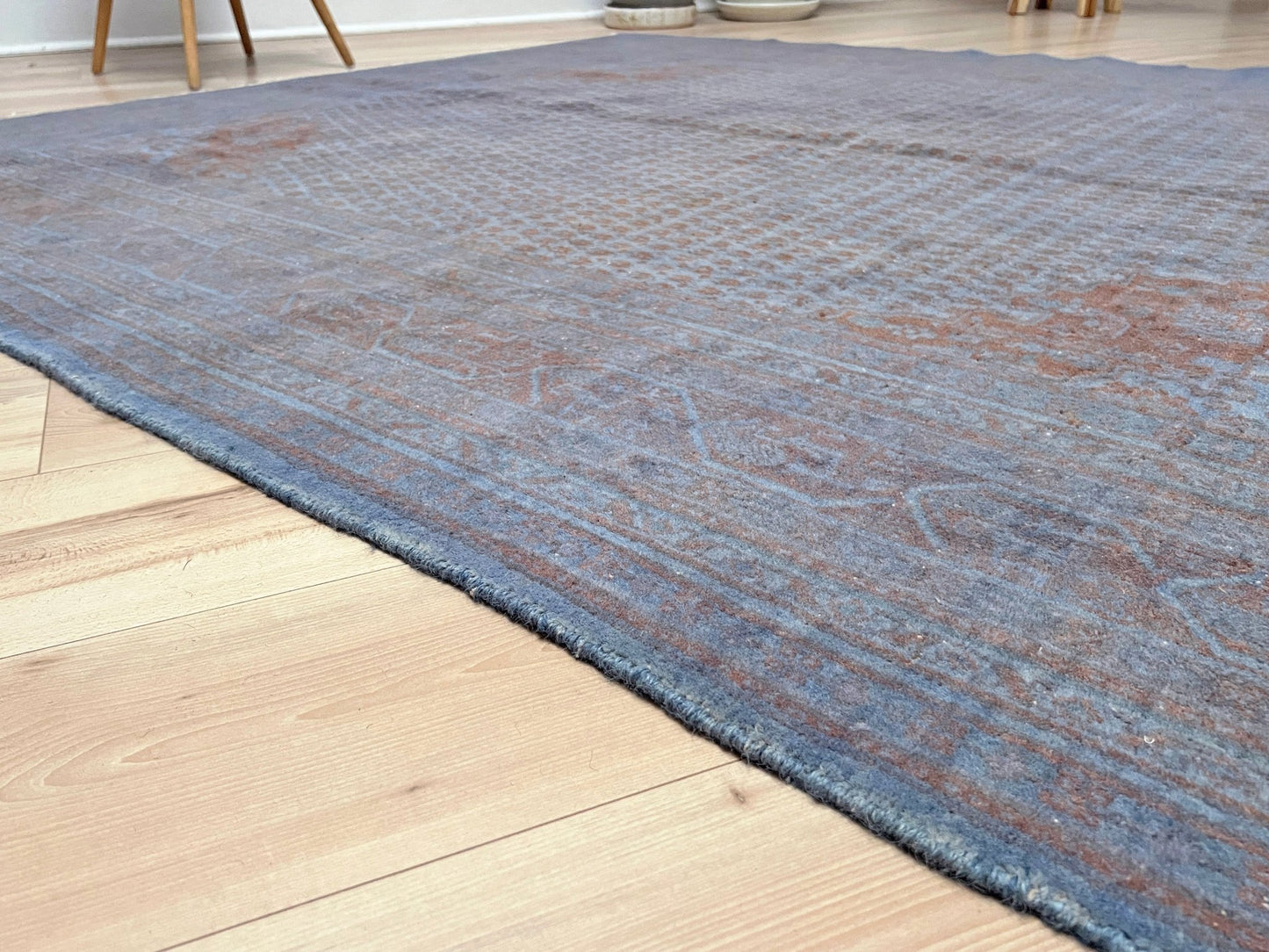 Blue overdyed turkish rug. Muted wool handmade Turkish rug store SF Bay Area. Buy rug palo alto, berkeley, los altos berkeley