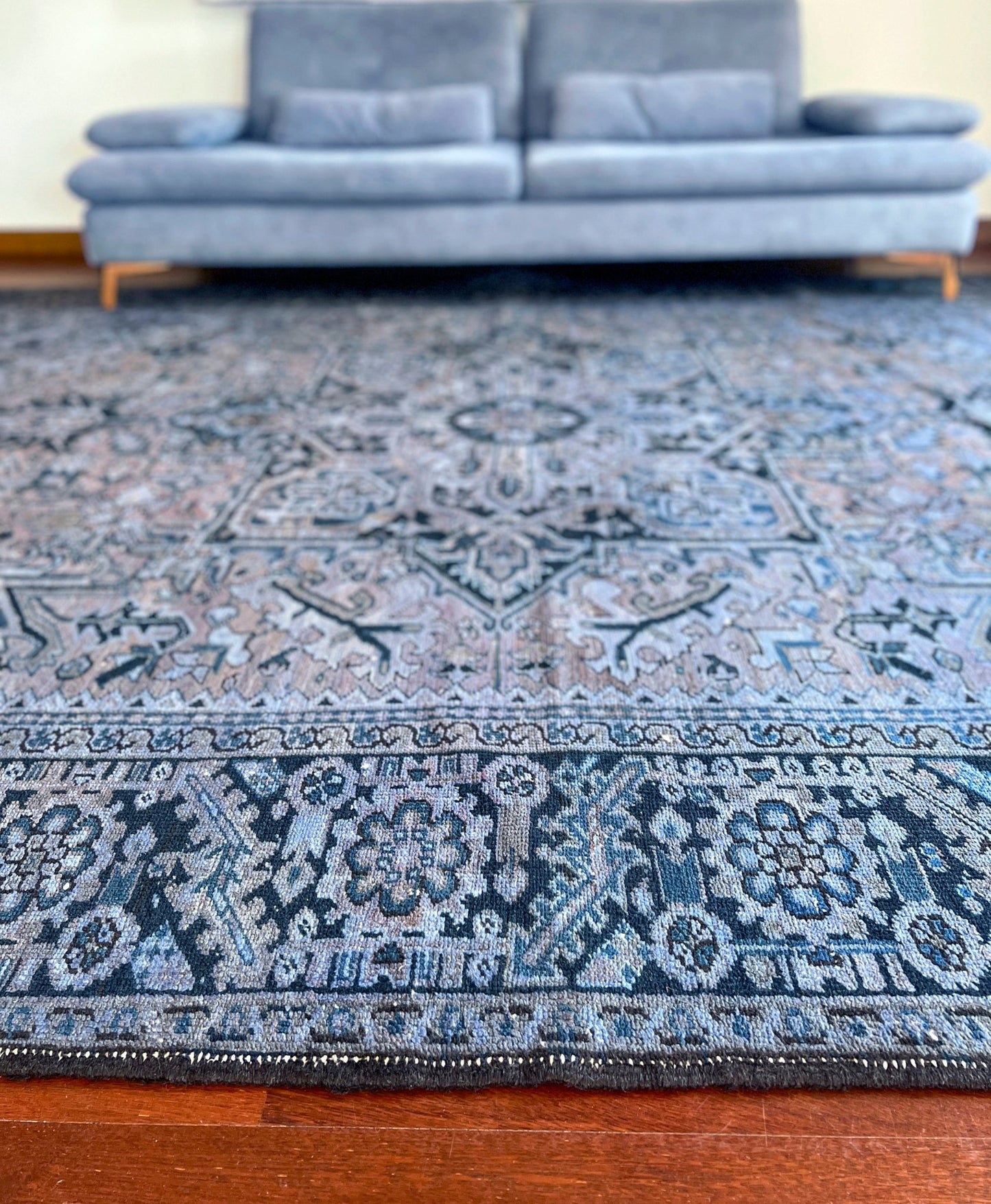 Muted Blue Heriz Serapi Persian Rug. 8x10 large Oriental Rug Shop San Francisco Bay Area. Buy oriental rug online