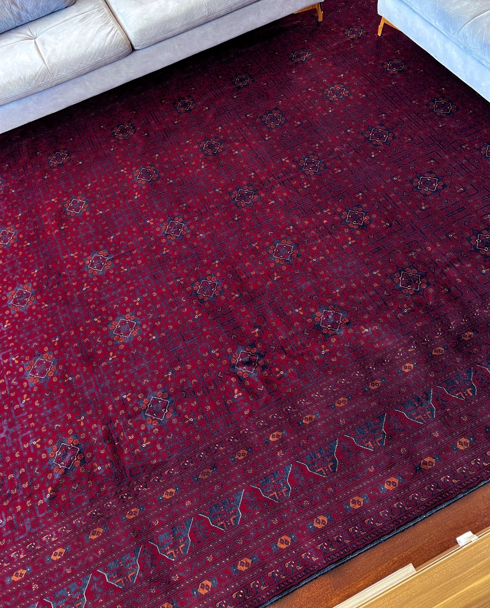 Large turkmen bilicik rug burgundy red navy blue oriental rug shop palo alto berkeley rug shopping san francisco bay area buy