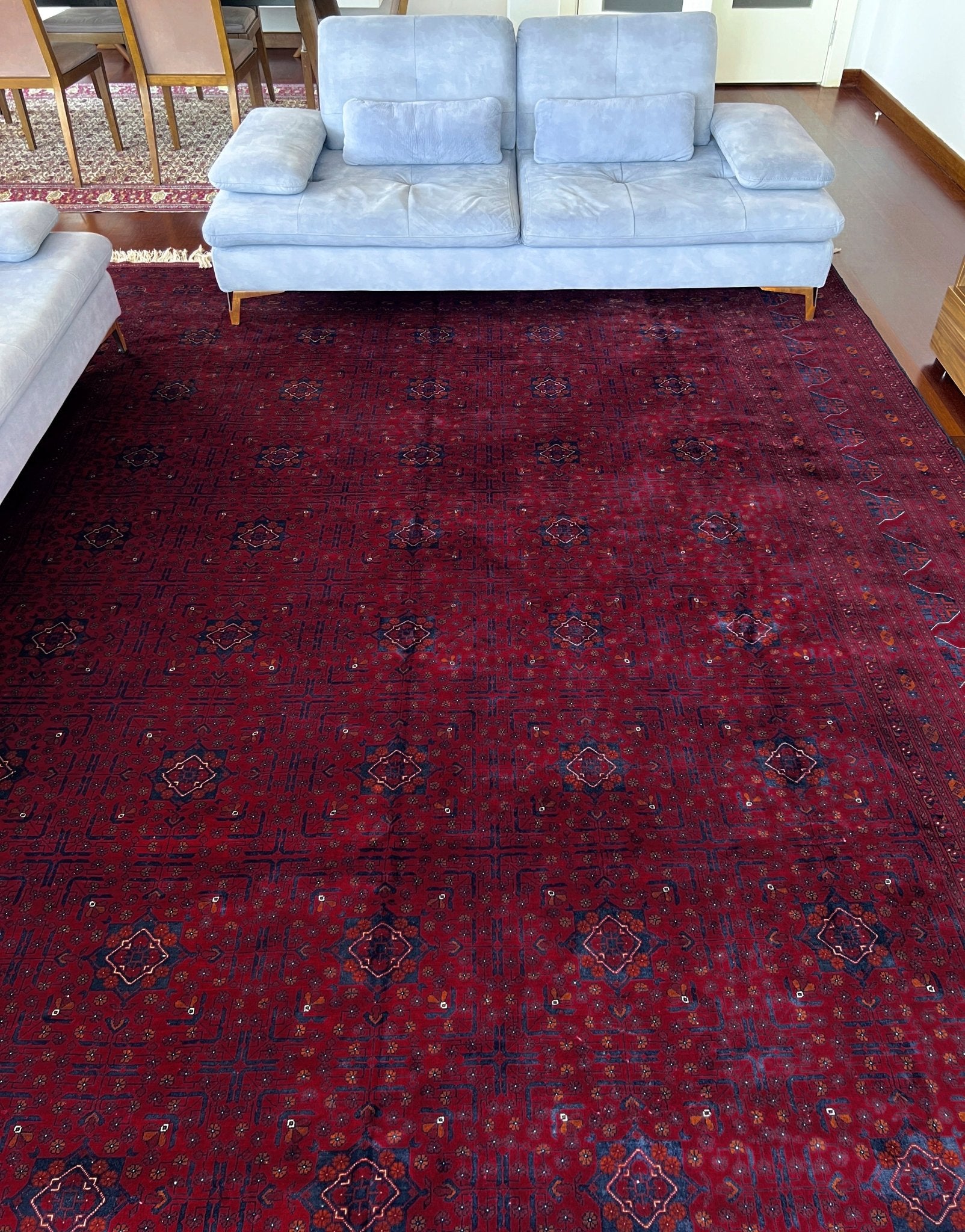 Large turkmen bilicik rug burgundy red navy blue oriental rug shop palo alto berkeley rug shopping san francisco bay area buy