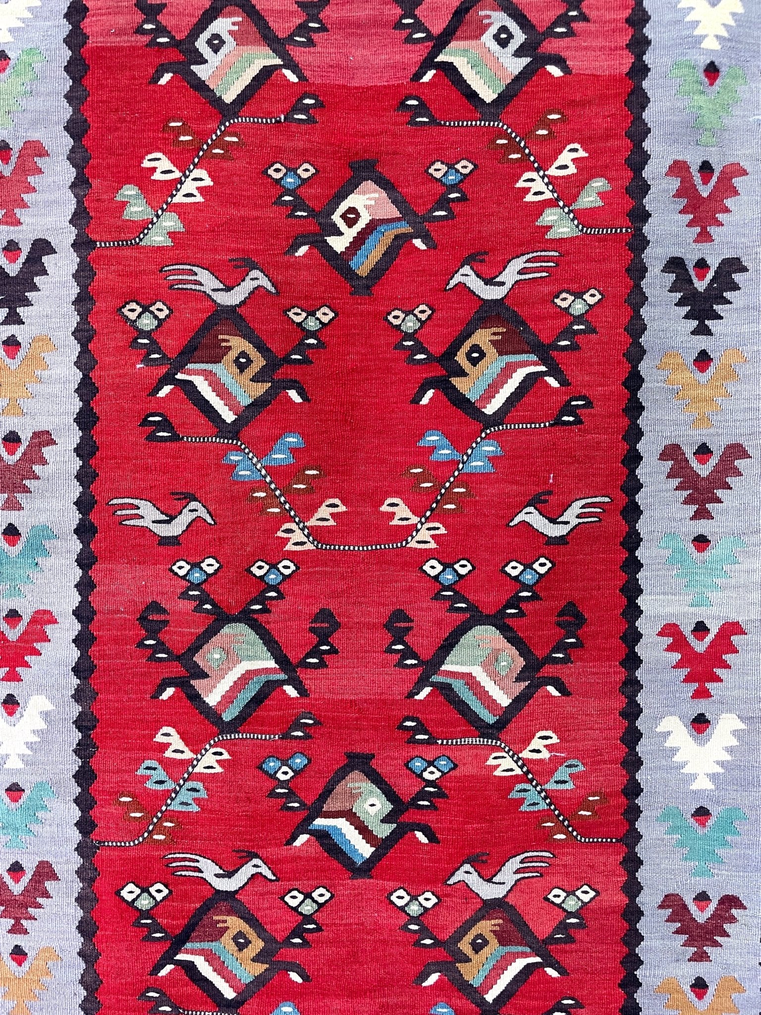 Large Vintage Serbian Shabby Wool Pirot Kilim Rug for sale at Pamono