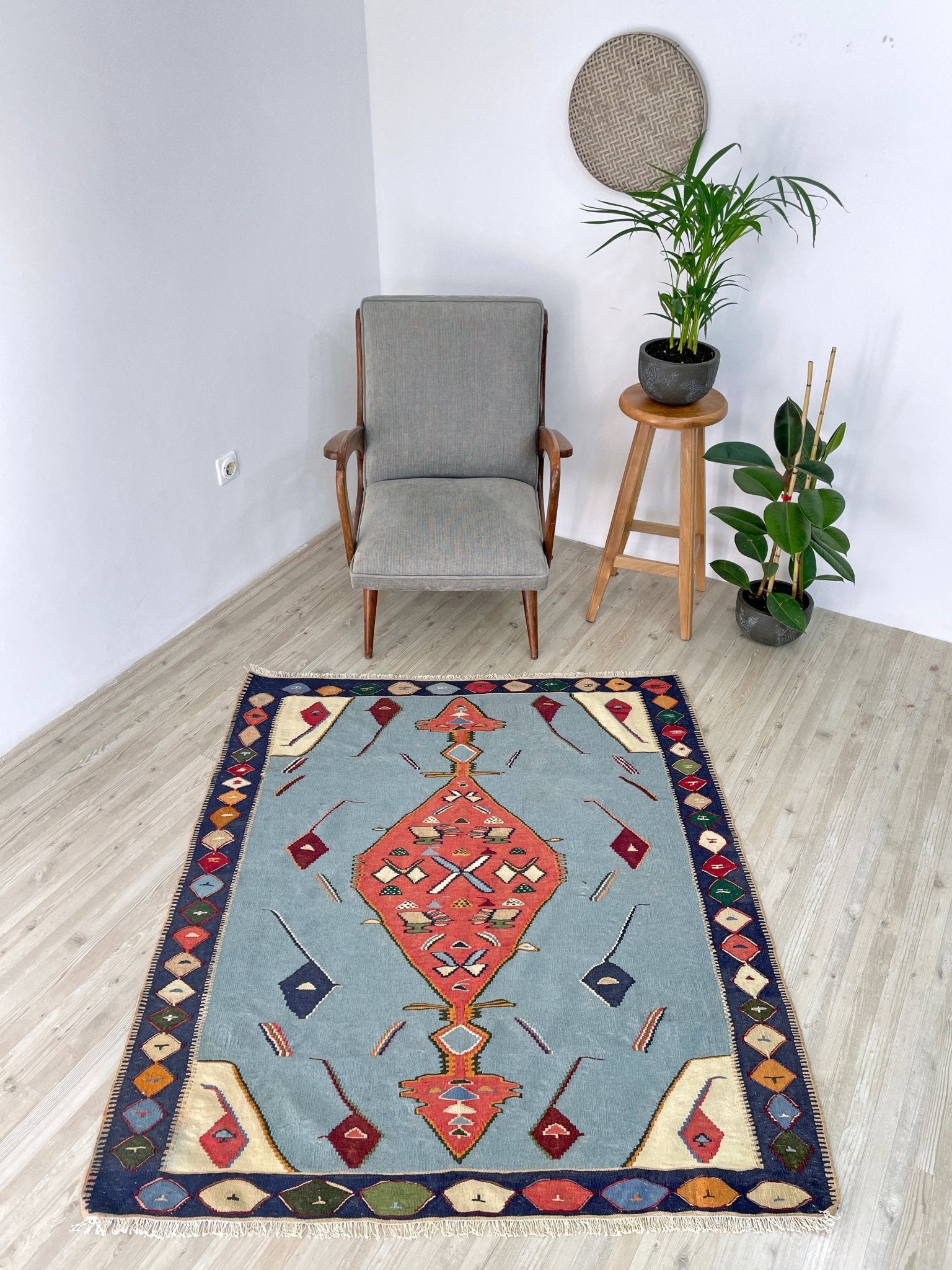 Small blue persian senneh kilim rug. Kilim rug shop san francisco bay area