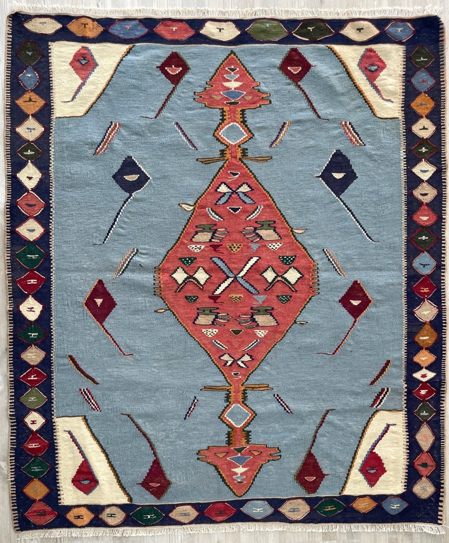 Small blue persian senneh kilim rug. Kilim rug shop san francisco bay area