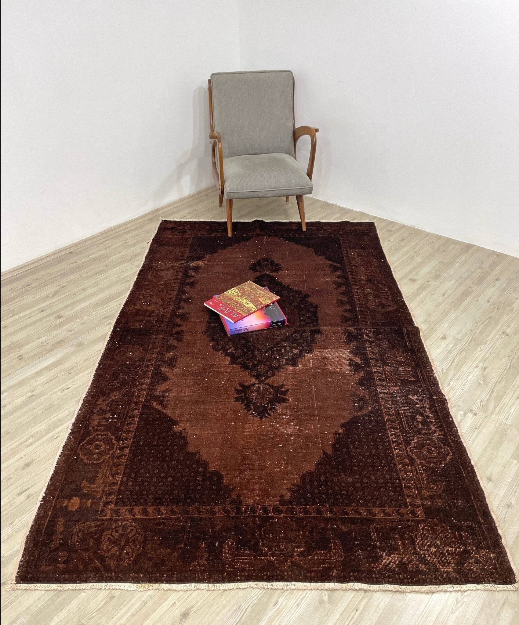 brown earth tones small turkish modernized rug san francisco bay area palo alto berkeley east bay walnut creek