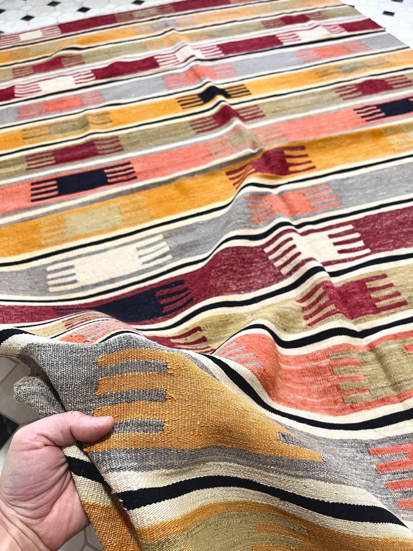 Navajo Striped handmade wool Vintage Turkish Kilim Rug shop Berkeley, San francisco bay area. Oriental Rug store buy online