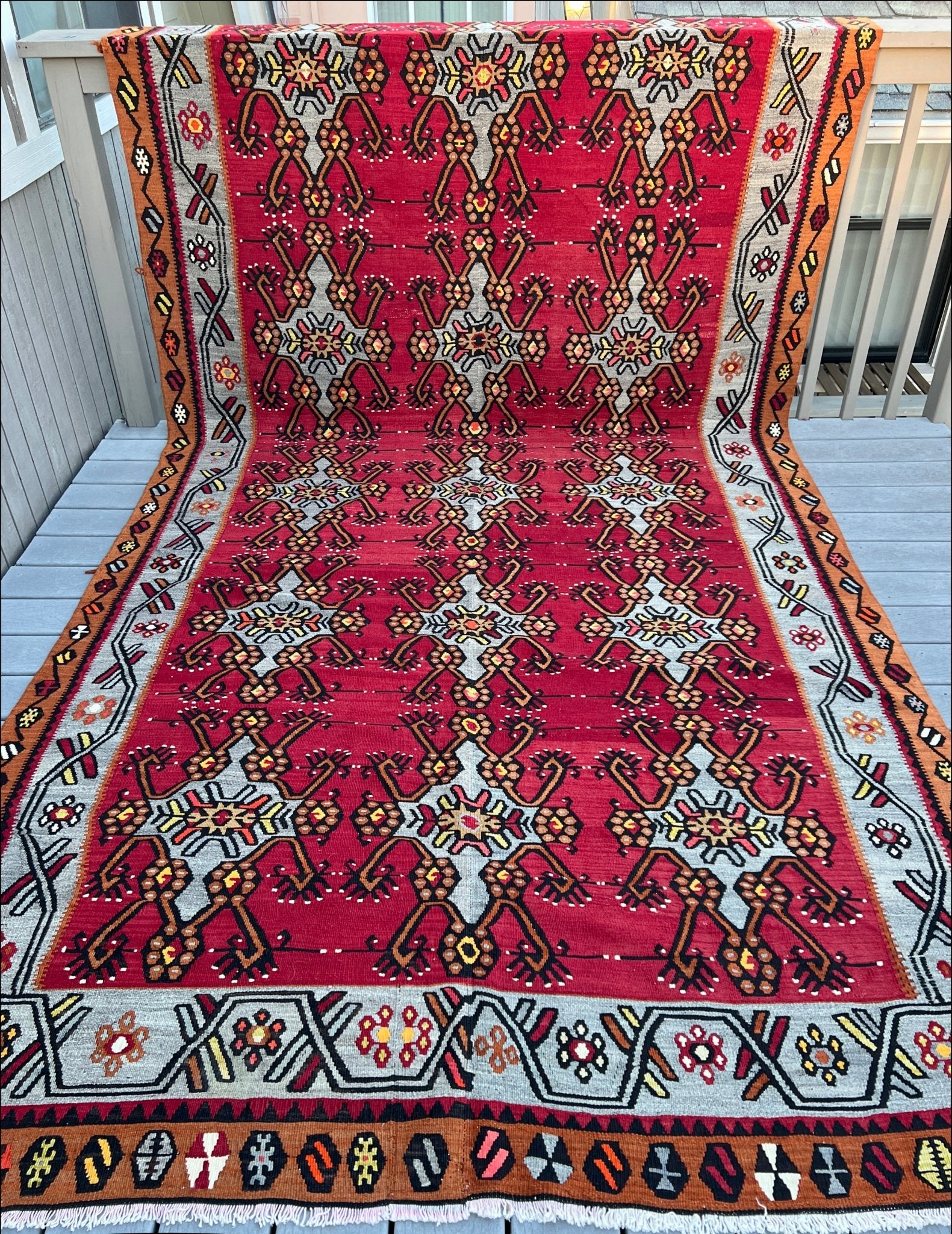 Red Turkish wide runner Kilim Rug shop Berkeley San Francisco Bay Area. Oriental Rug store. Buy rugs online free shipping