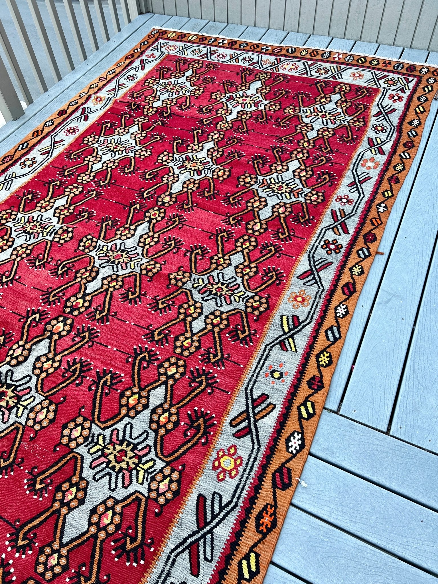 Red Turkish wide runner Kilim Rug shop Berkeley San Francisco Bay Area. Oriental Rug store. Buy rugs online free shipping