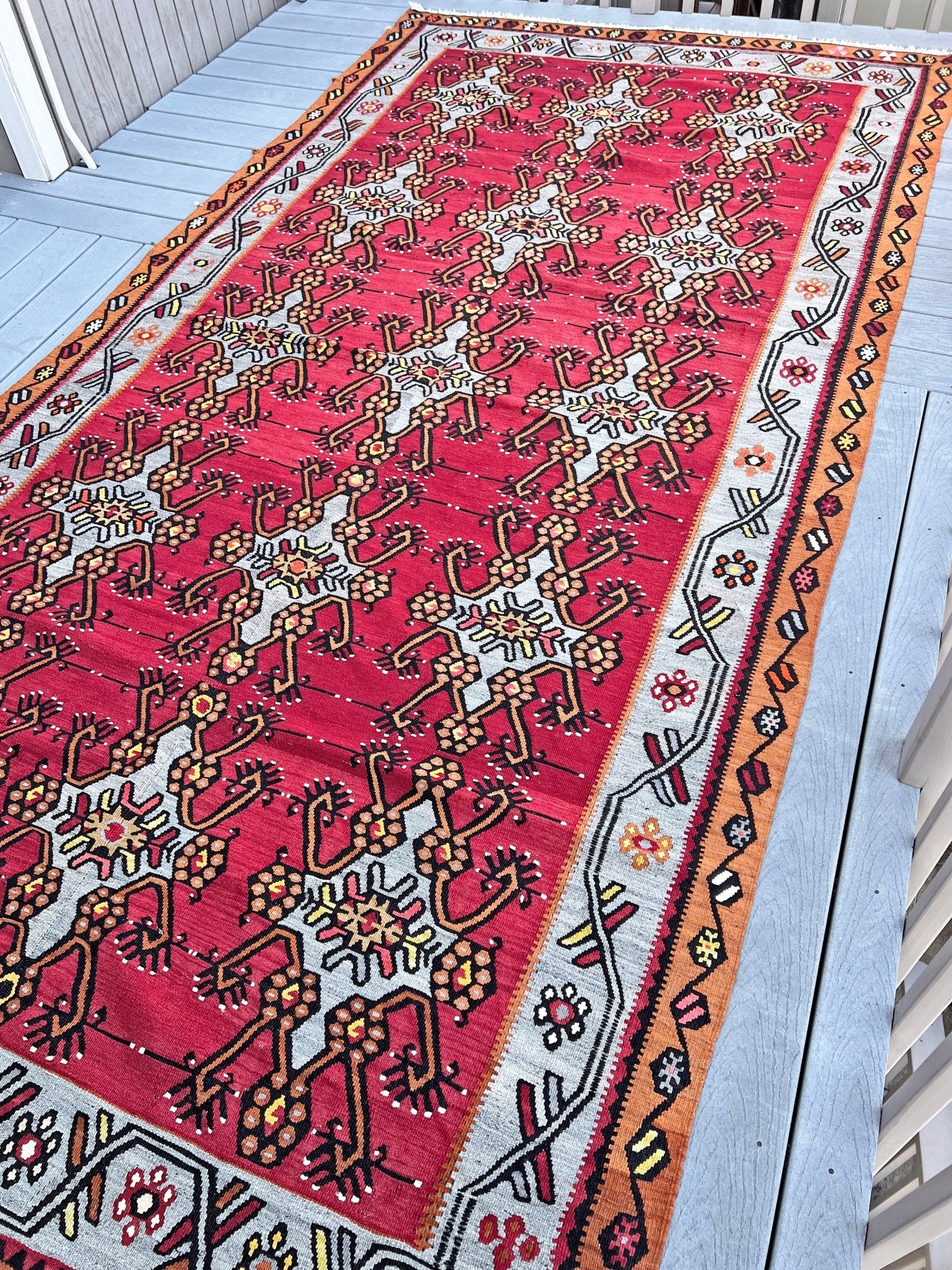 Red Turkish wide runner Kilim Rug shop Berkeley San Francisco Bay Area. Oriental Rug store. Buy rugs online free shipping