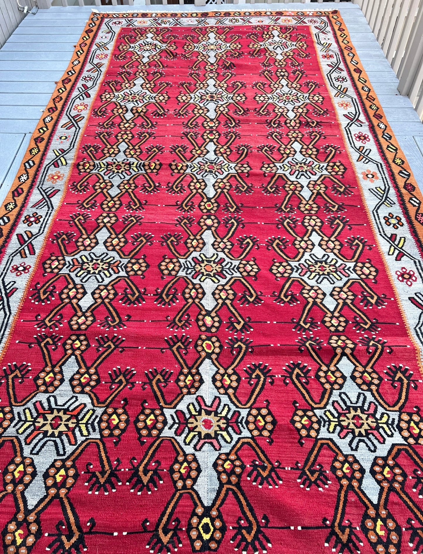 Red Turkish wide runner Kilim Rug shop Berkeley San Francisco Bay Area. Oriental Rug store. Buy rugs online free shipping