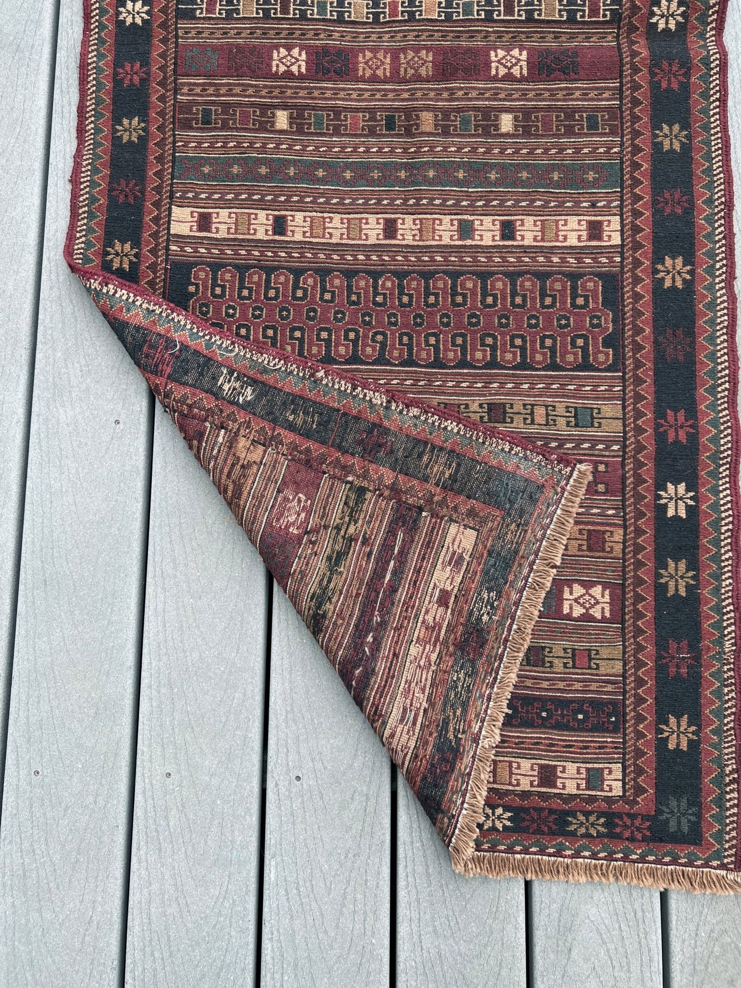 Rahrah Soumak Small Persian Runner Rug. Oriental Rug shop San Francisco Bay Area. Buy handmade rug online free shipping