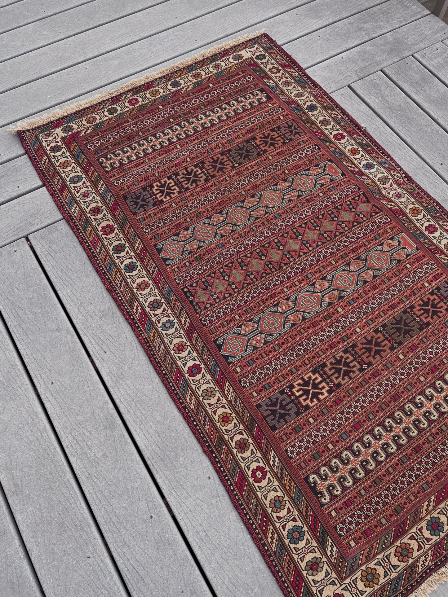 Rahrah Soumak Small Persian Runner Rug. Oriental Rug shop San Francisco Bay Area. Buy handmade rug online free shipping