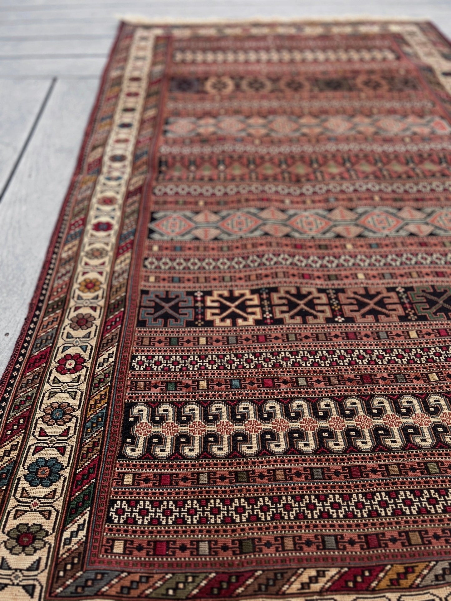 Rahrah Soumak Small Persian Runner Rug. Oriental Rug shop San Francisco Bay Area. Buy handmade rug online free shipping