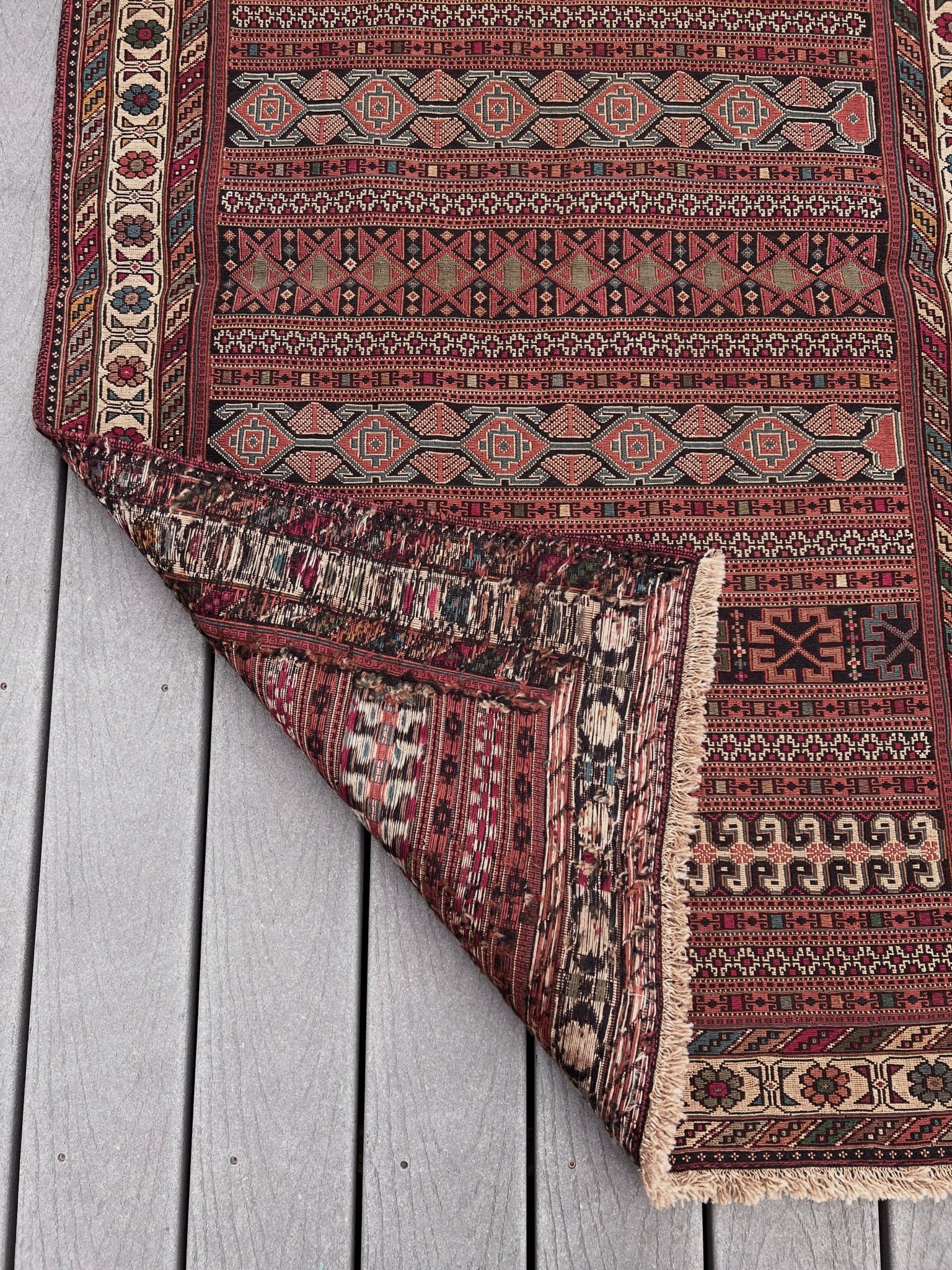 Rahrah Soumak Small Persian Runner Rug. Oriental Rug shop San Francisco Bay Area. Buy handmade rug online free shipping