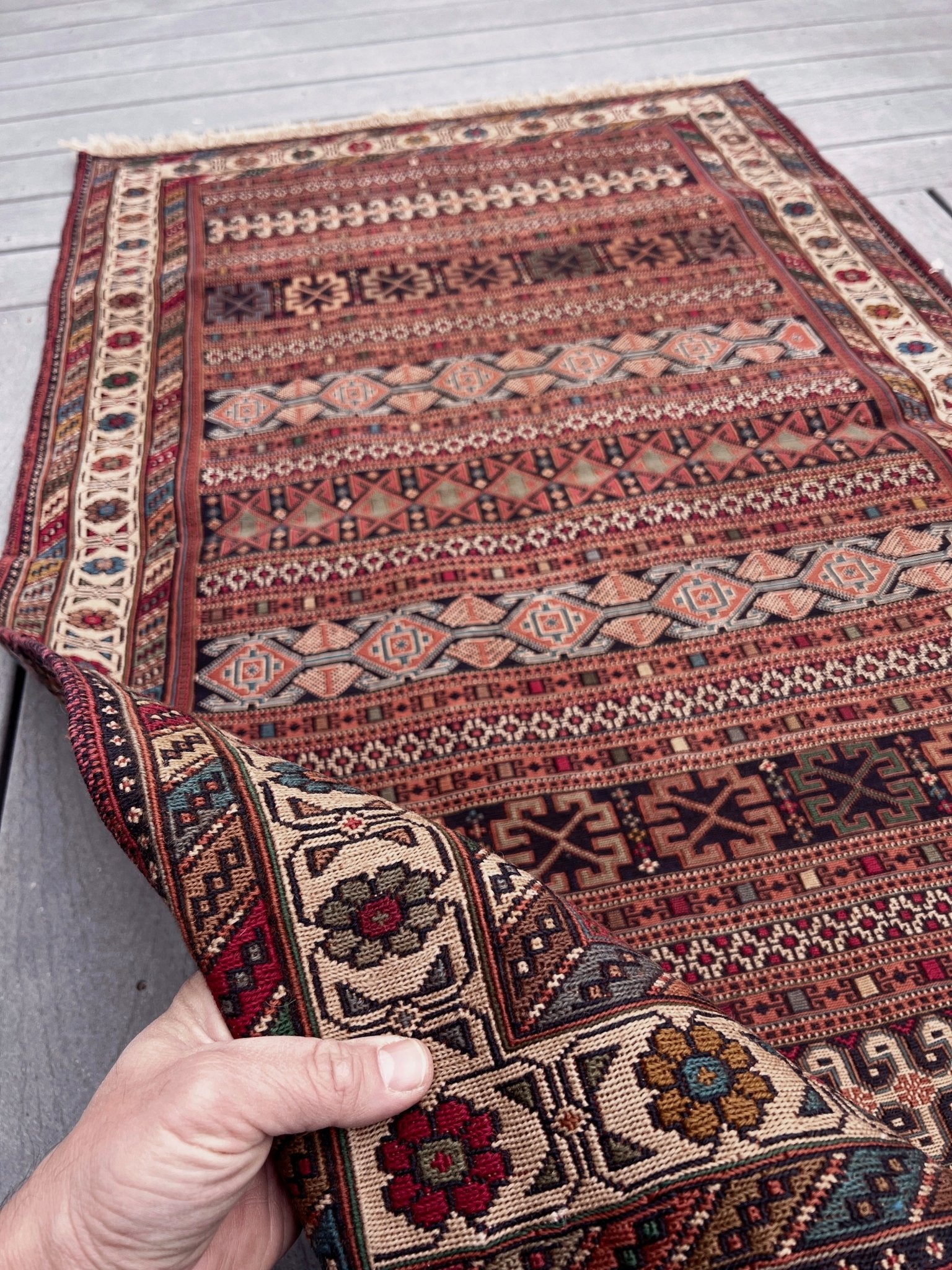 Rahrah Soumak Small Persian Runner Rug. Oriental Rug shop San Francisco Bay Area. Buy handmade rug online free shipping