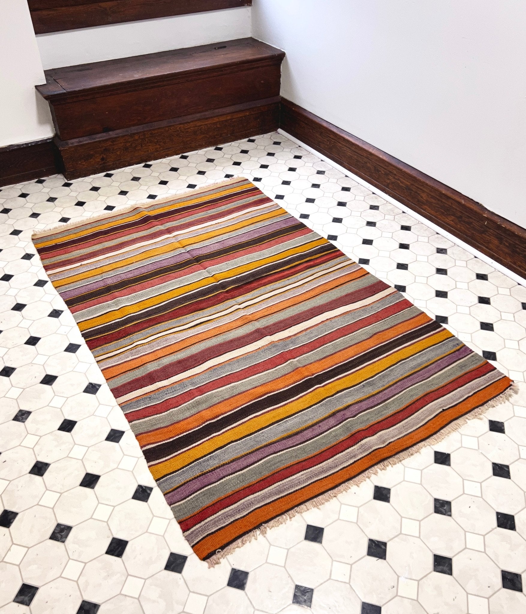 Navajo Striped handmade wool Vintage Turkish Kilim Rug shop Berkeley, San francisco bay area. Oriental Rug store buy online