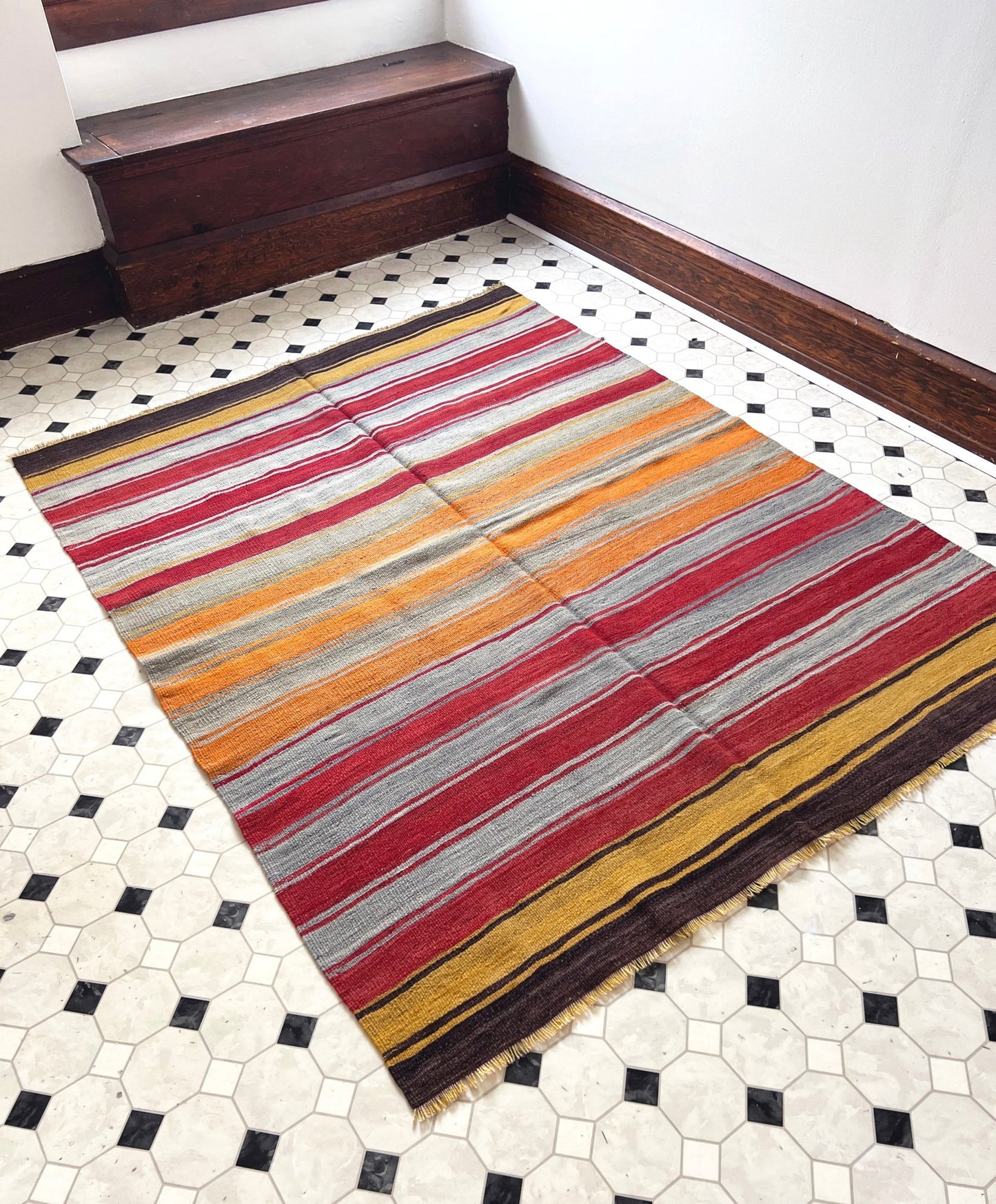 Navajo Striped handmade wool Vintage Turkish Kilim Rug shop Berkeley, San francisco bay area. Oriental Rug store buy online