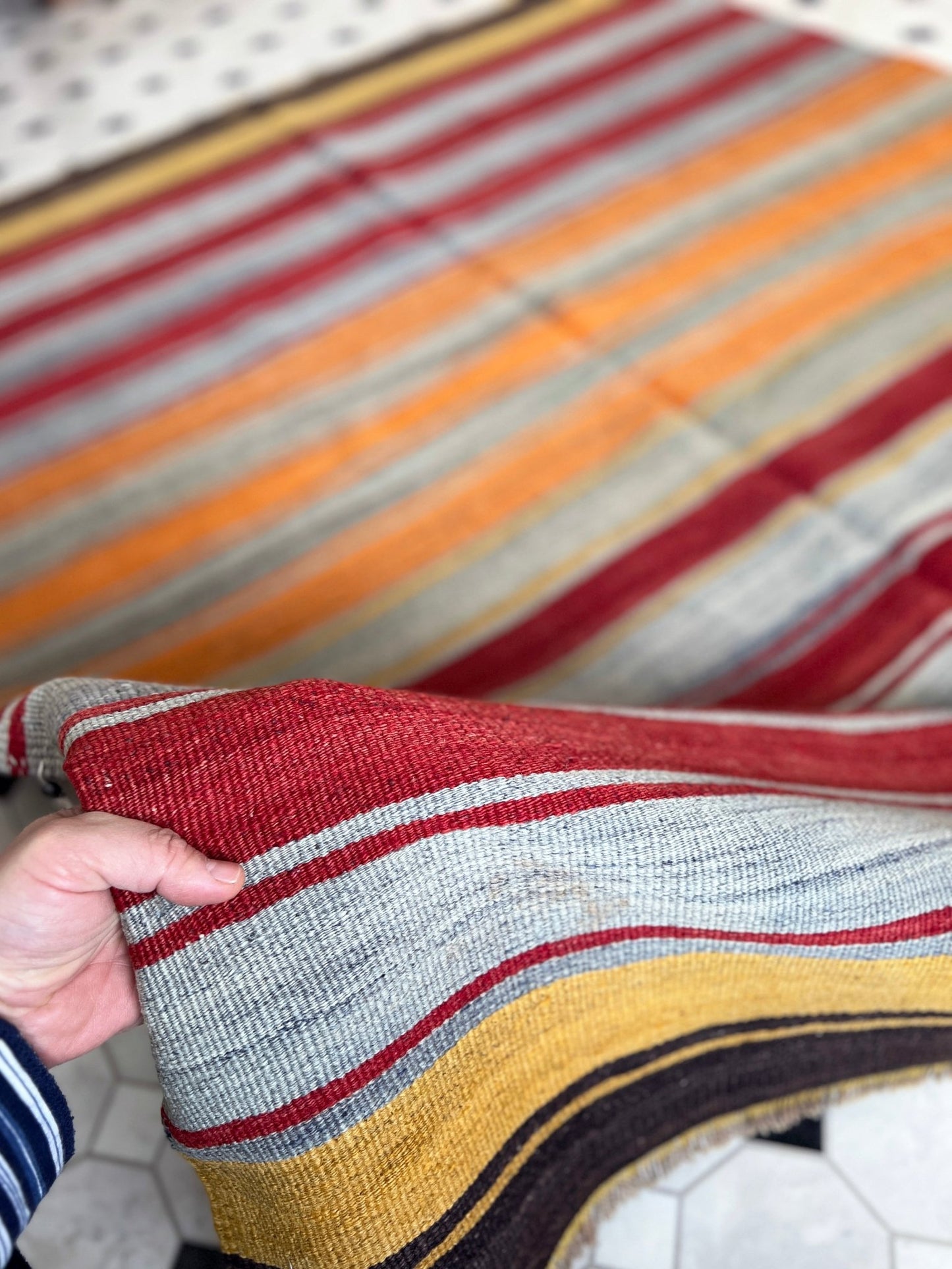 Navajo Striped handmade wool Vintage Turkish Kilim Rug shop Berkeley, San francisco bay area. Oriental Rug store buy online