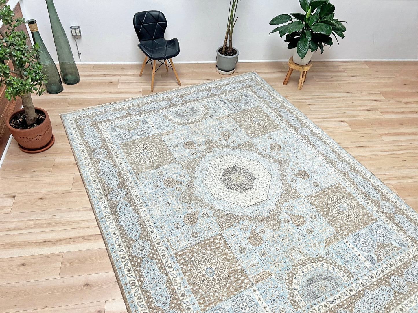 Blue large handmade mamluk rug. Oriental rug shop san francisco bay area. Buy wool carpet online free shipping USA Canada.