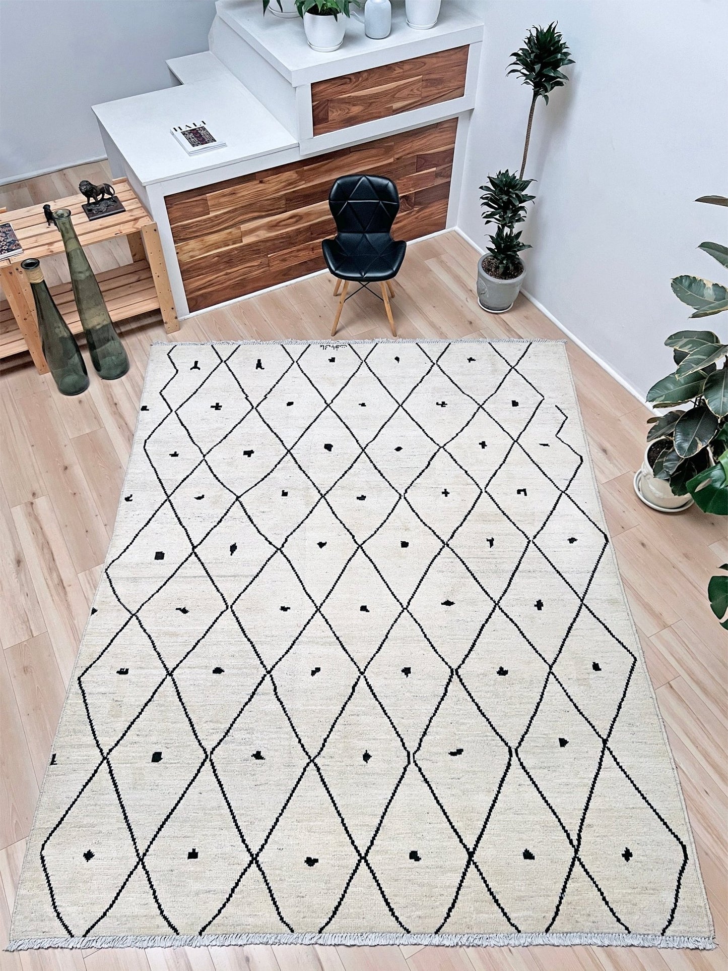 Minimalist Moroccan wool rug. White handmade rug shop san francisco bay area. 