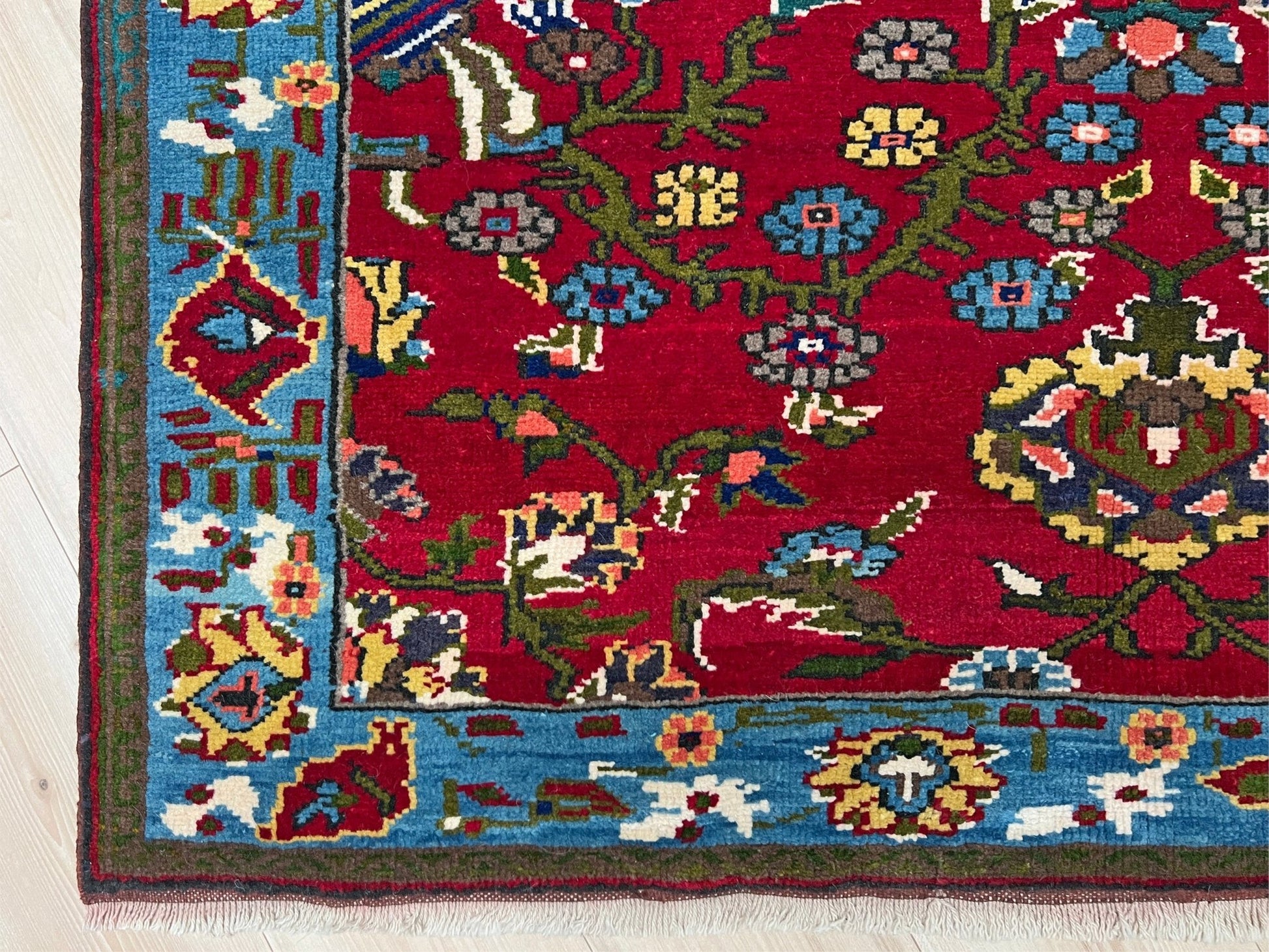 Red blue vintage rug shop san francisco bay area. Turkish rug store. Small Handmade wool rug shop palo alto.