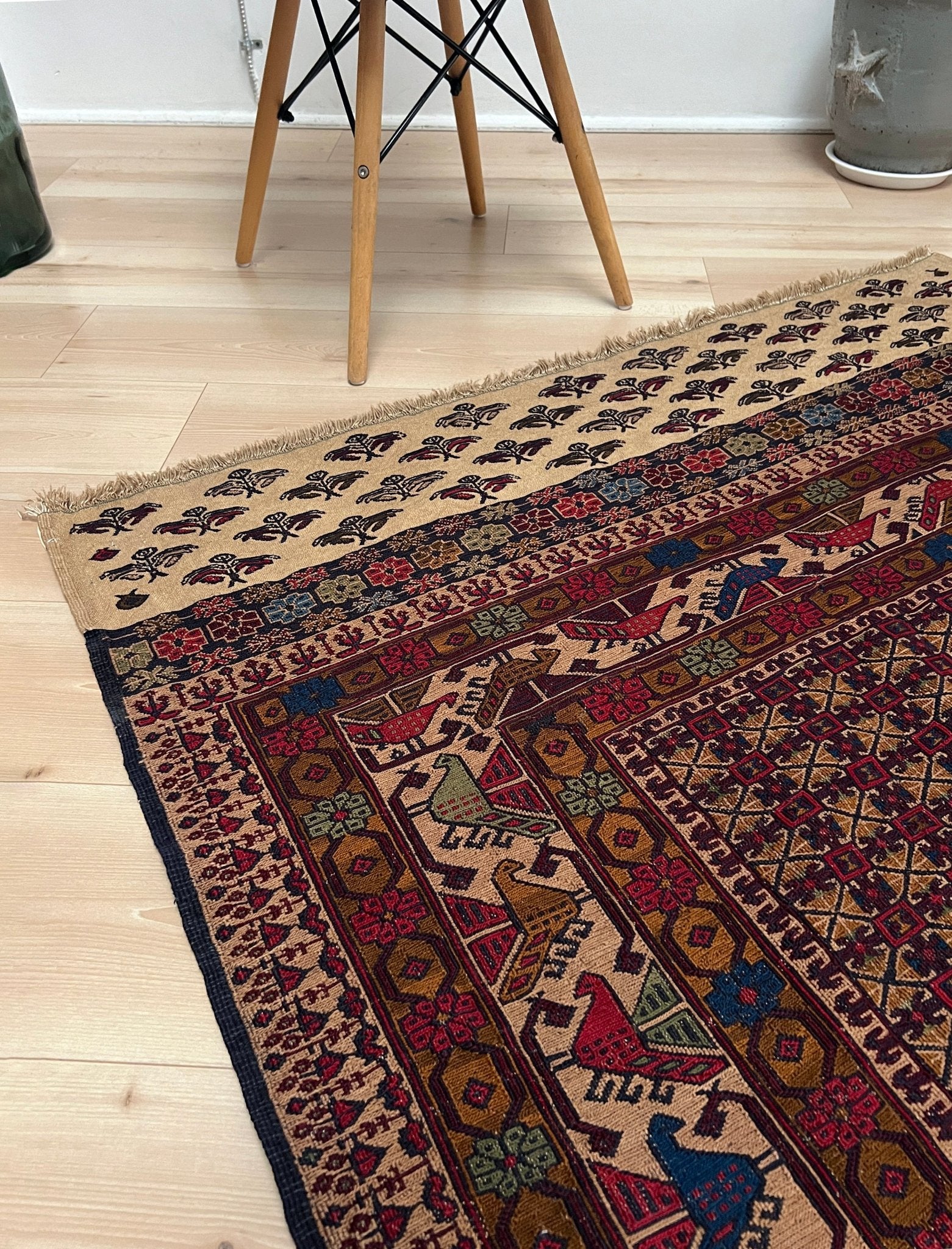 Armenian soumak rug. 4x6 scatter handmade wool rug for living room, bedroom, study under coffee table. Vintage rug shop SF