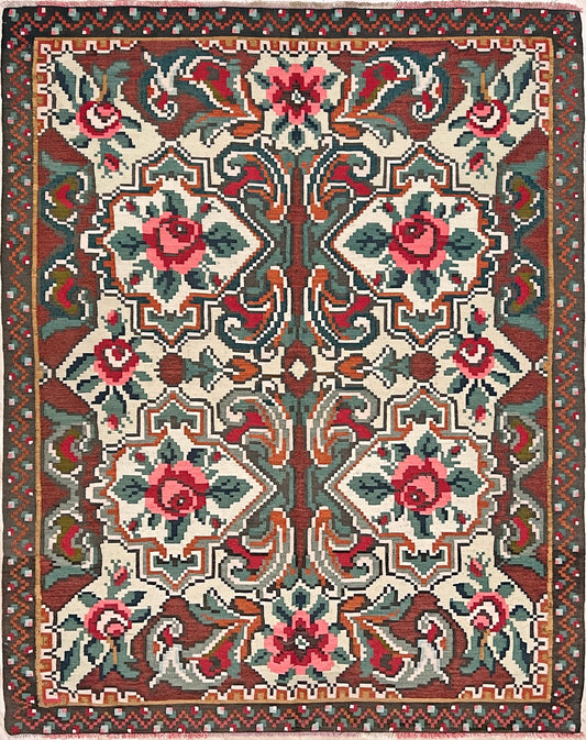 moldovan rose kilim rug shop san francisco bay area. Buy handmade rug. Wool rug floral design.