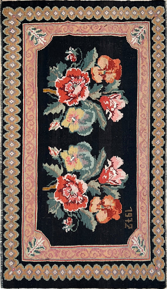 Rose Kilim • Handmade Moldovan Vintage Flatweave Rug (4'x7'6")