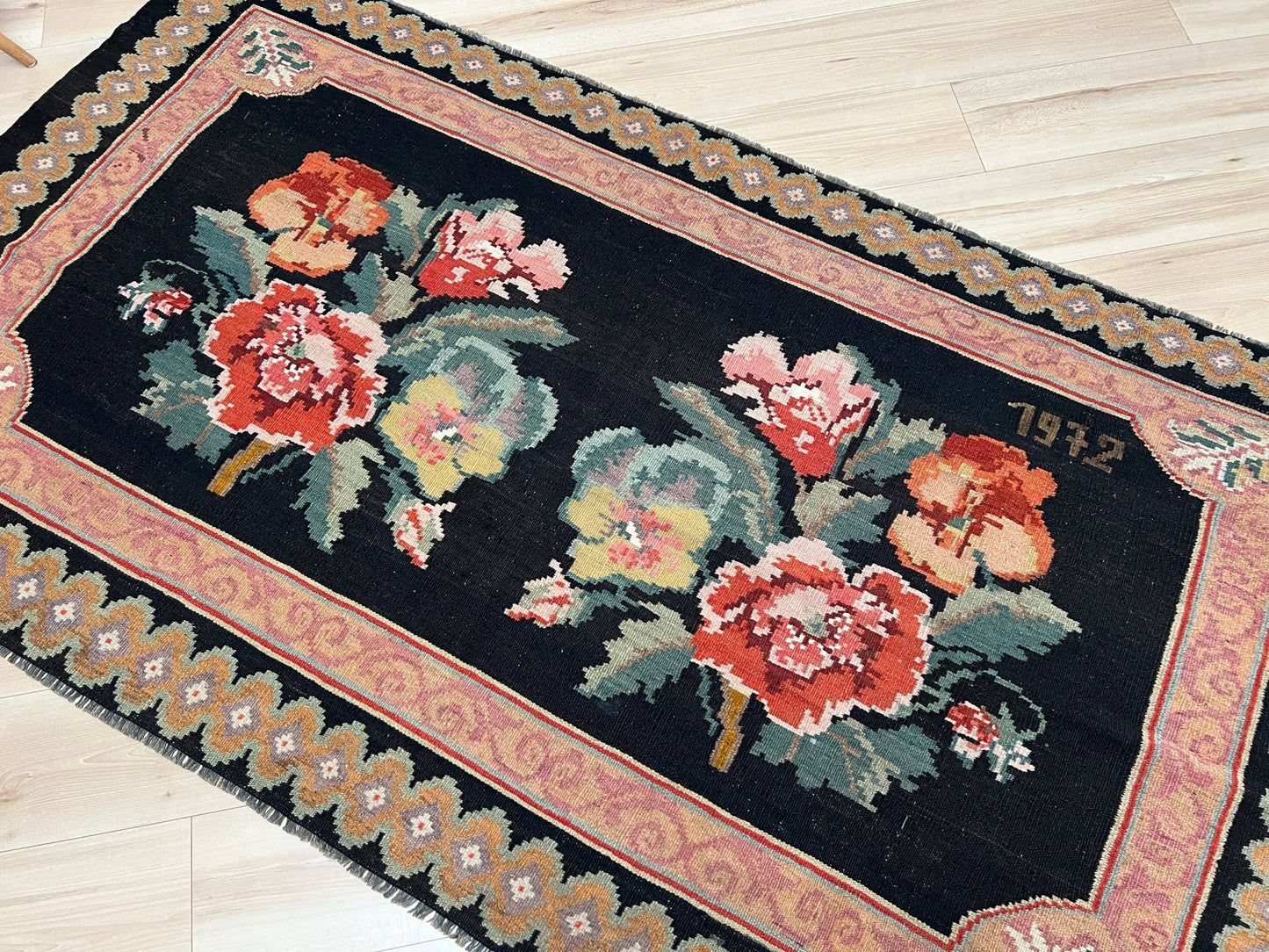 Rose Kilim • Handmade Moldovan Vintage Flatweave Rug (4'x7'6")