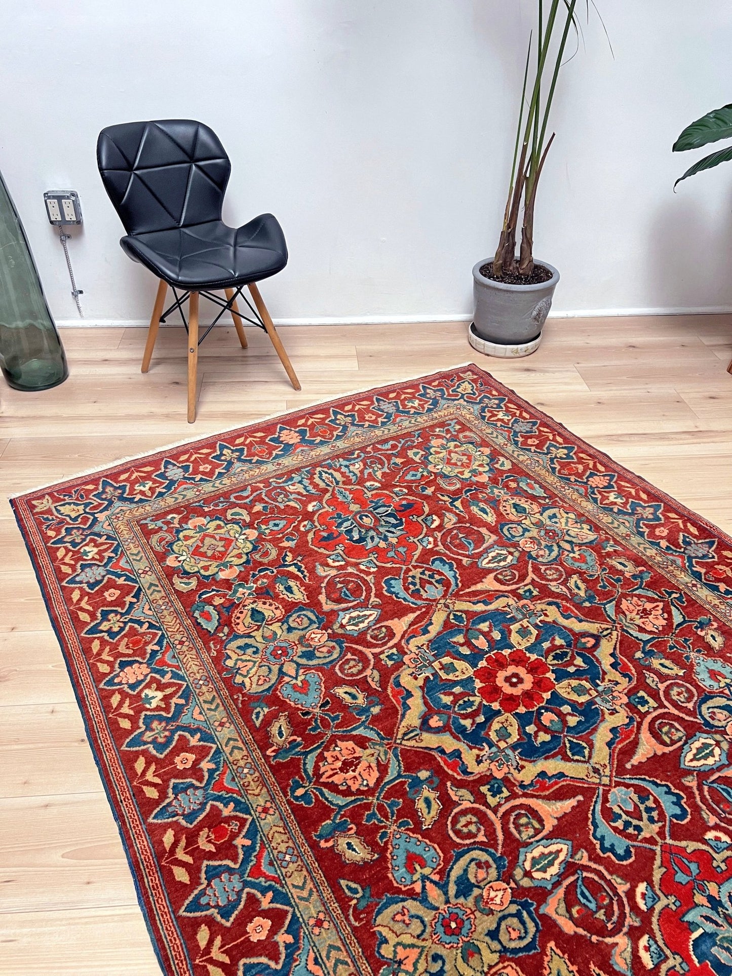 kuba handmade wool caucasian vintage floral rug. Small scatter 5x7 rug. Oriental rug shop San Francisco Bay Area