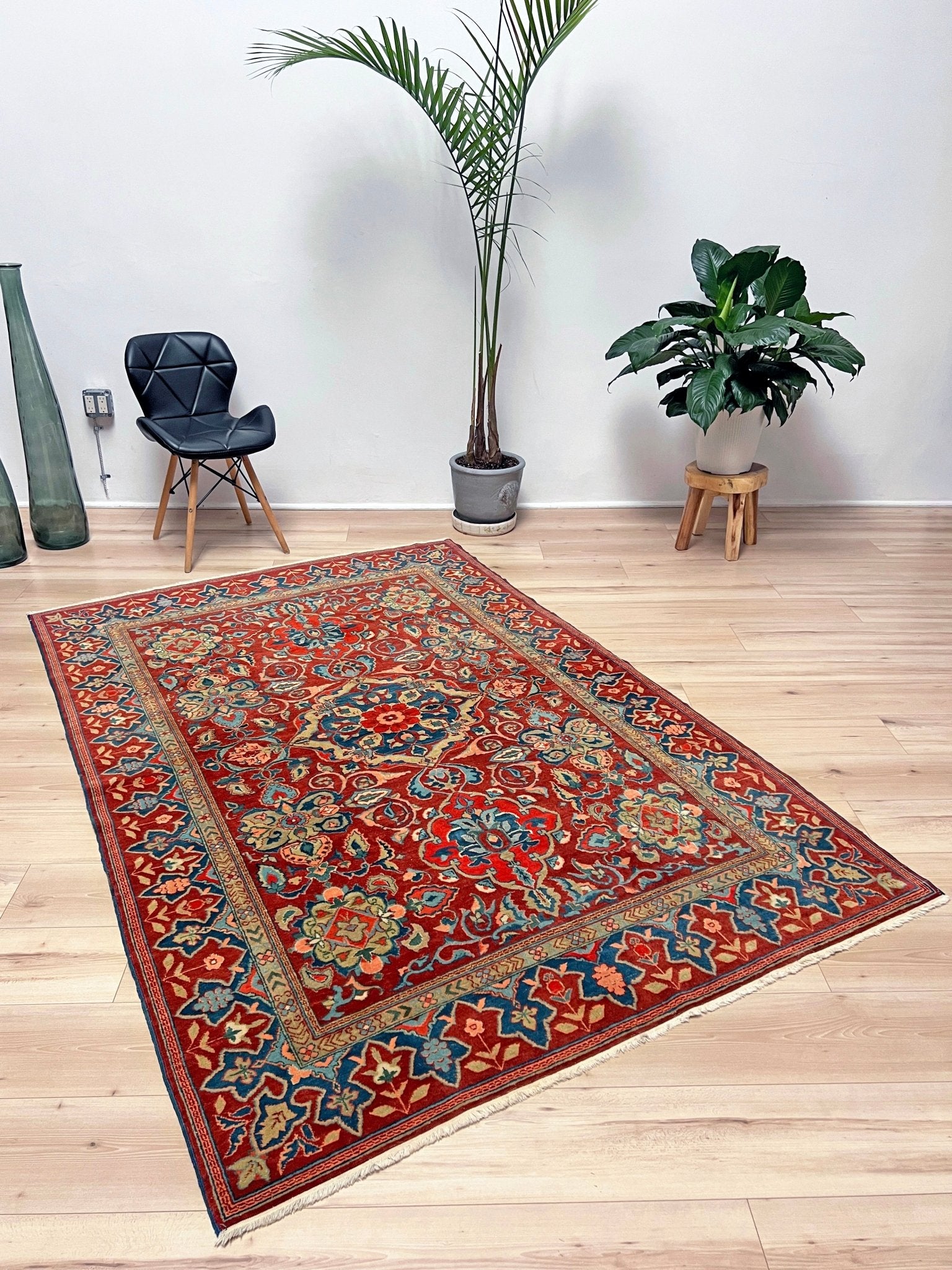 kuba handmade wool caucasian vintage floral rug. Small scatter 5x7 rug. Oriental rug shop San Francisco Bay Area