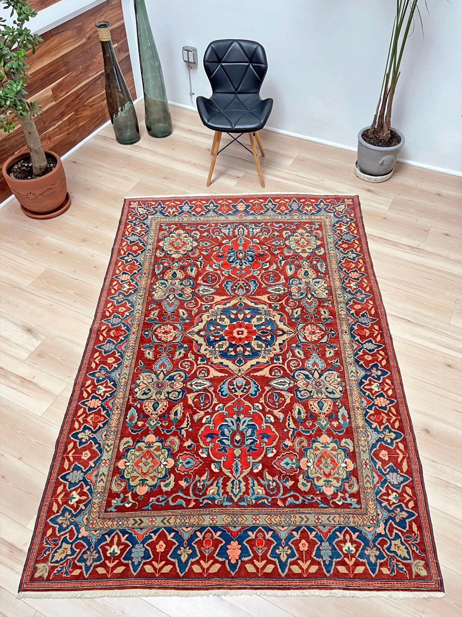 kuba handmade wool caucasian vintage floral rug. Small scatter 5x7 rug. Oriental rug shop San Francisco Bay Area