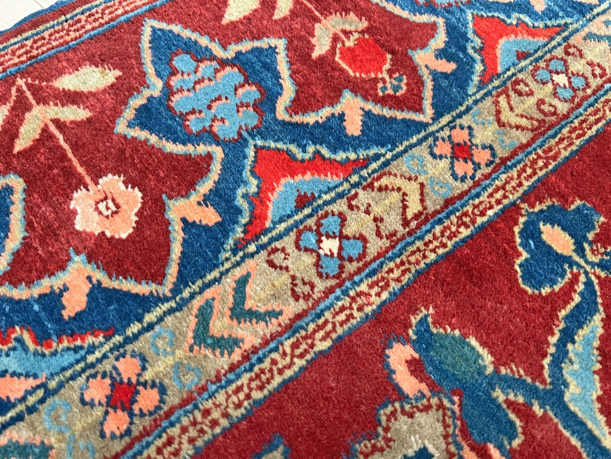 kuba handmade wool caucasian vintage floral rug. Small scatter 5x7 rug. Oriental rug shop San Francisco Bay Area