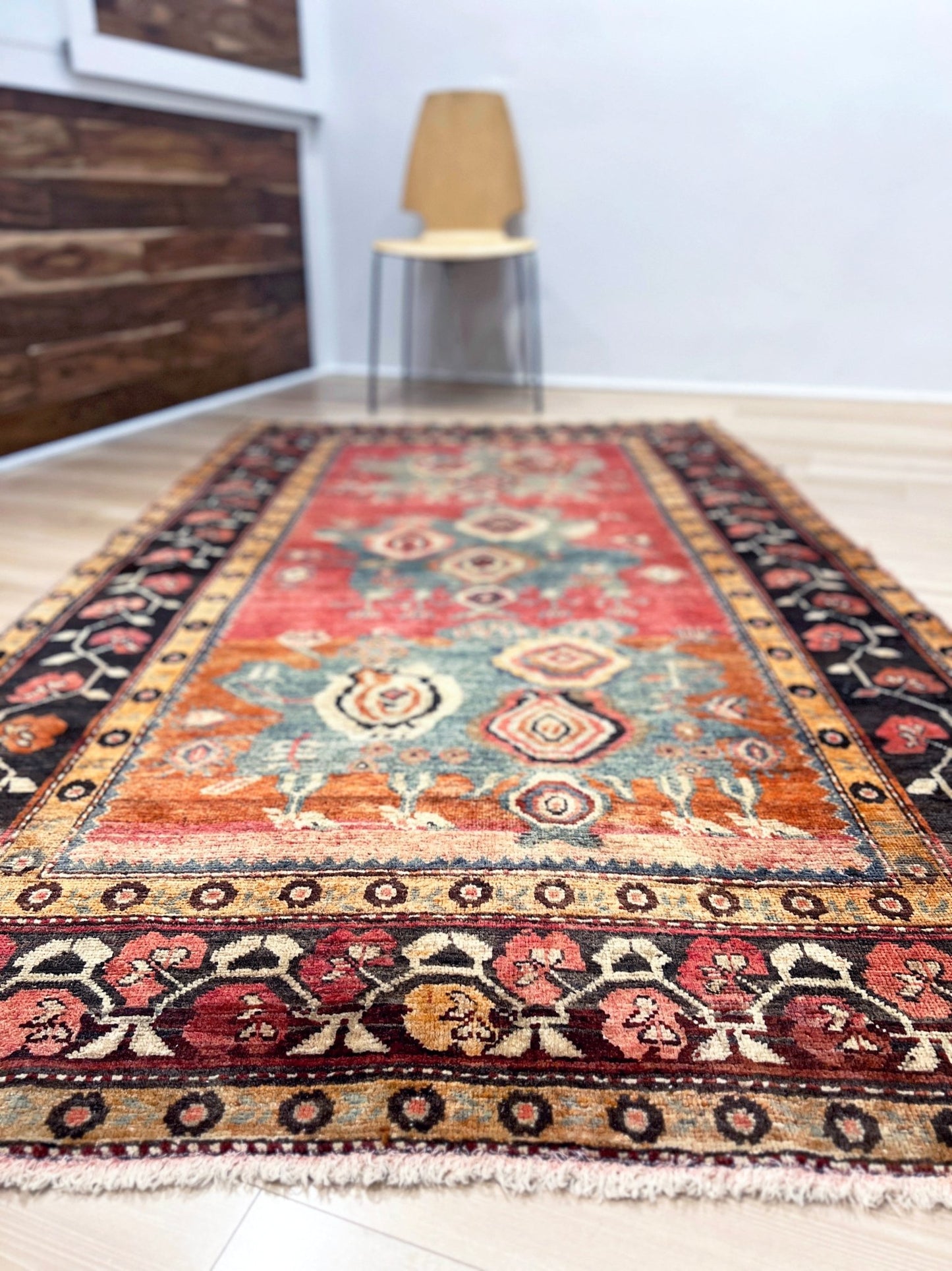 Karabagh Caucasian vintage wide runner wool rug. Oriental rug shop san francisco bay area. Buy handmade wool rug online