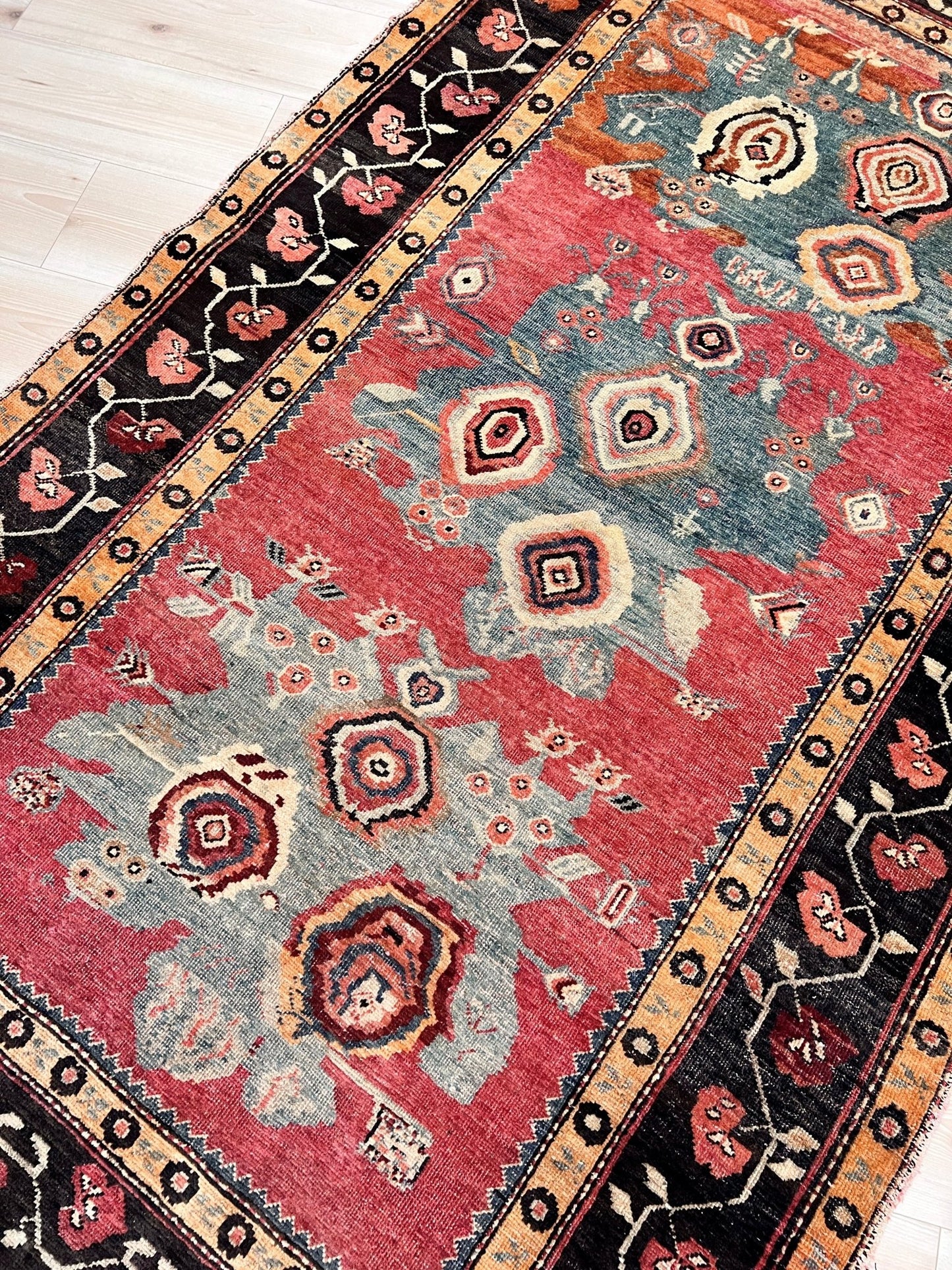 Karabagh Caucasian vintage wide runner wool rug. Oriental rug shop san francisco bay area. Buy handmade wool rug online