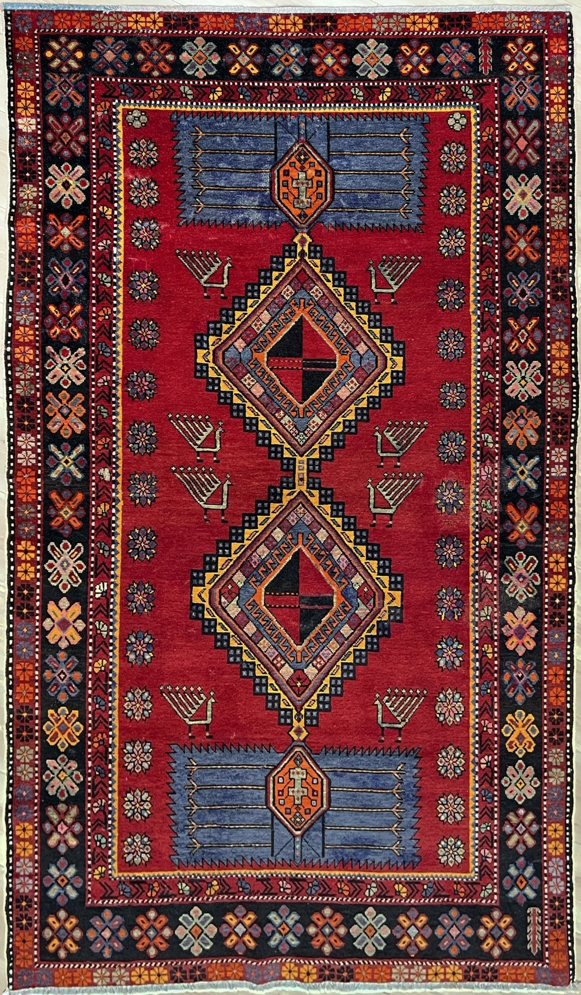 Armenian peacock caucasian rug. Handmade scatter small rug shop san francisco bay area. Buy wool antique rug online