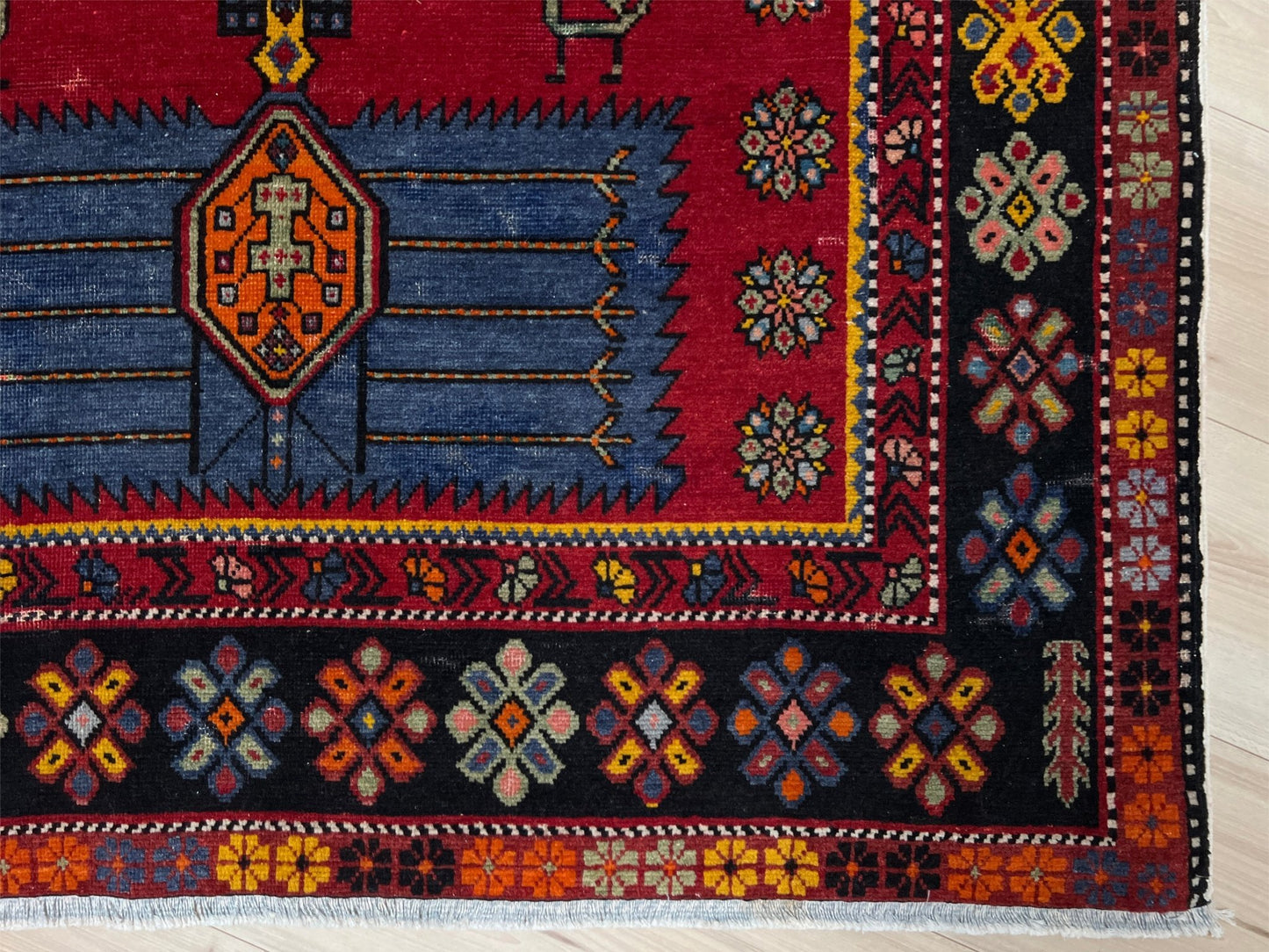 Armenian peacock caucasian rug. Handmade scatter small rug shop san francisco bay area. Buy wool antique rug online