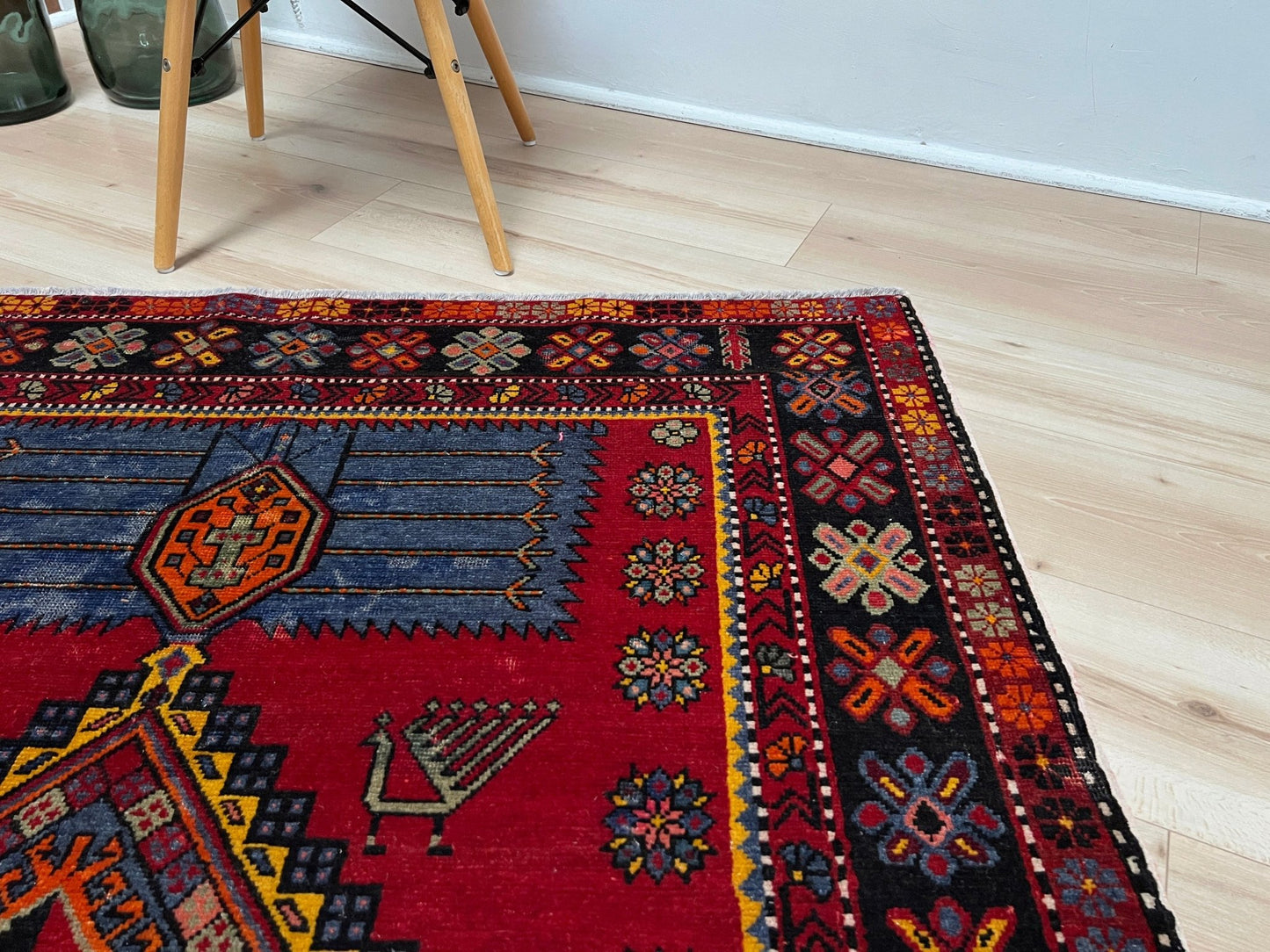 Armenian peacock caucasian rug. Handmade scatter small rug shop san francisco bay area. Buy wool antique rug online