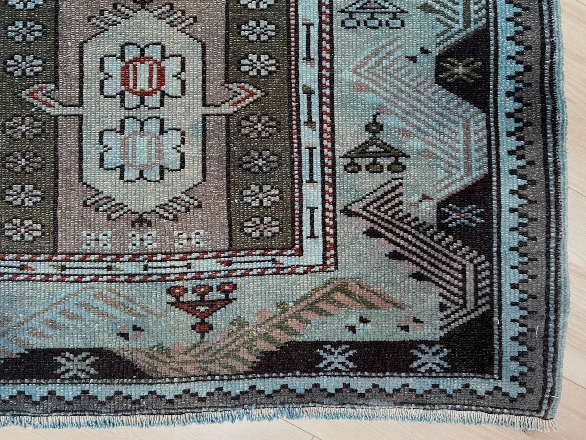 Milas small blue handmade wool vintage Turkish rug shop san francisco bay area. Buy rug online free shipping USA Canada.