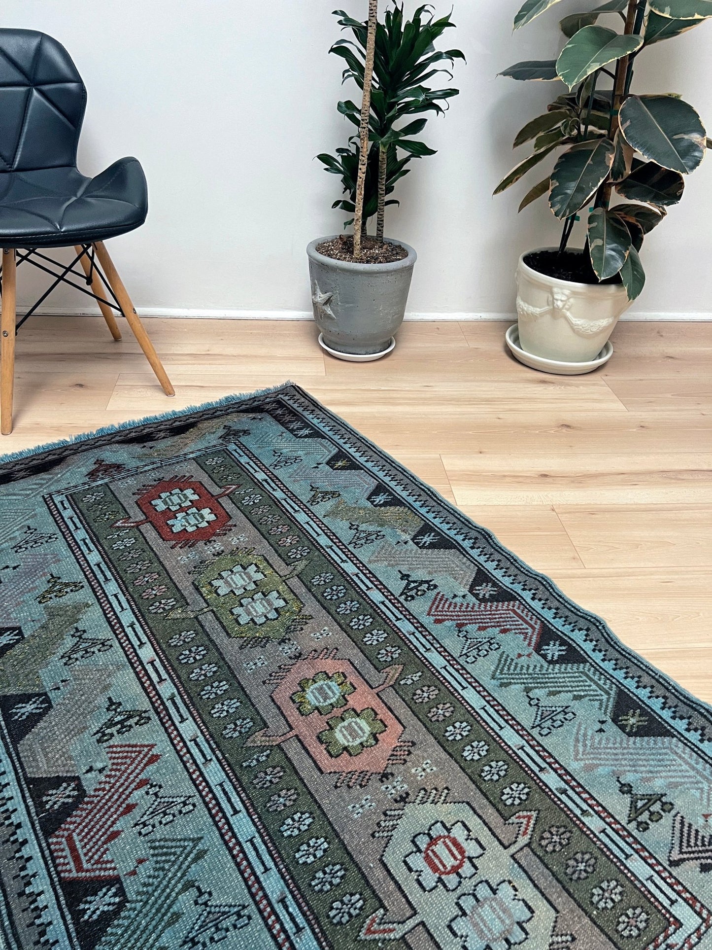 Milas small blue handmade wool vintage Turkish rug shop san francisco bay area. Buy rug online free shipping USA Canada.