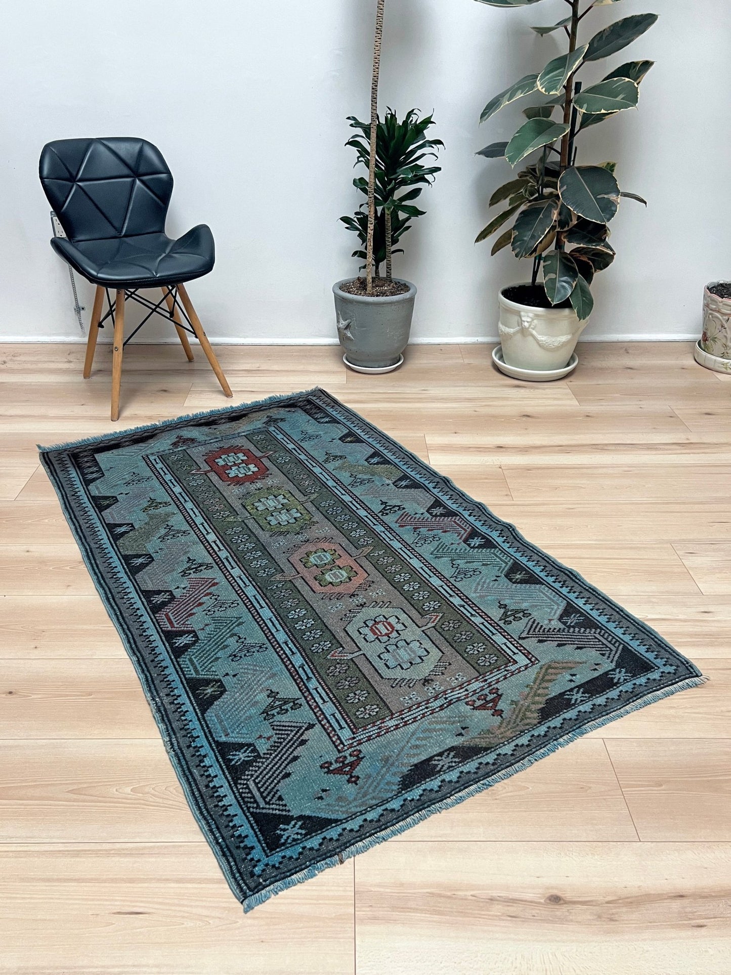 Milas small blue handmade wool vintage Turkish rug shop san francisco bay area. Buy rug online free shipping USA Canada.