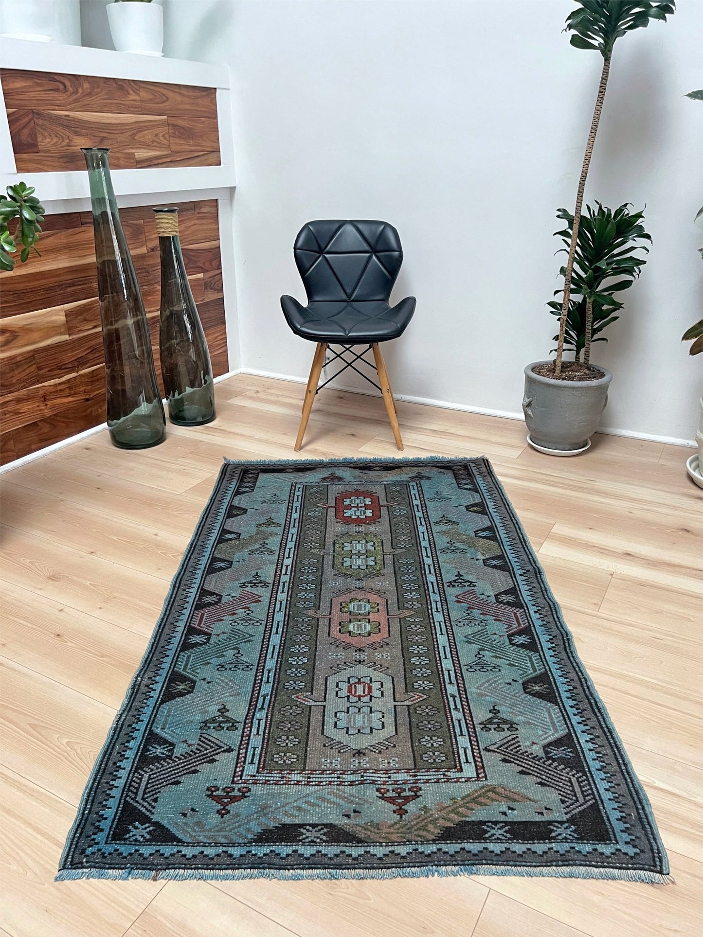 Milas small blue handmade wool vintage Turkish rug shop san francisco bay area. Buy rug online free shipping USA Canada.