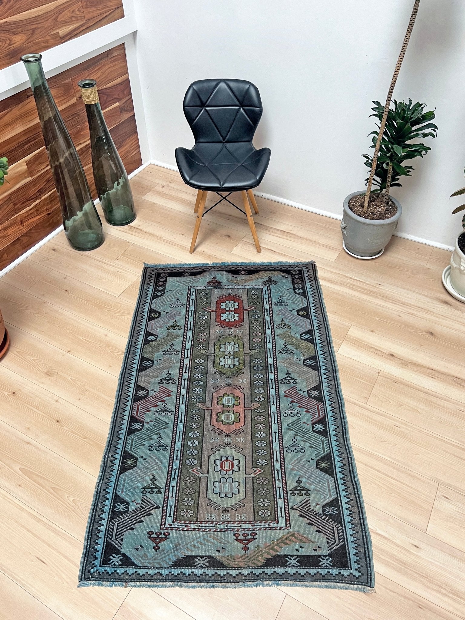 Milas small blue handmade wool vintage Turkish rug shop san francisco bay area. Buy rug online free shipping USA Canada.