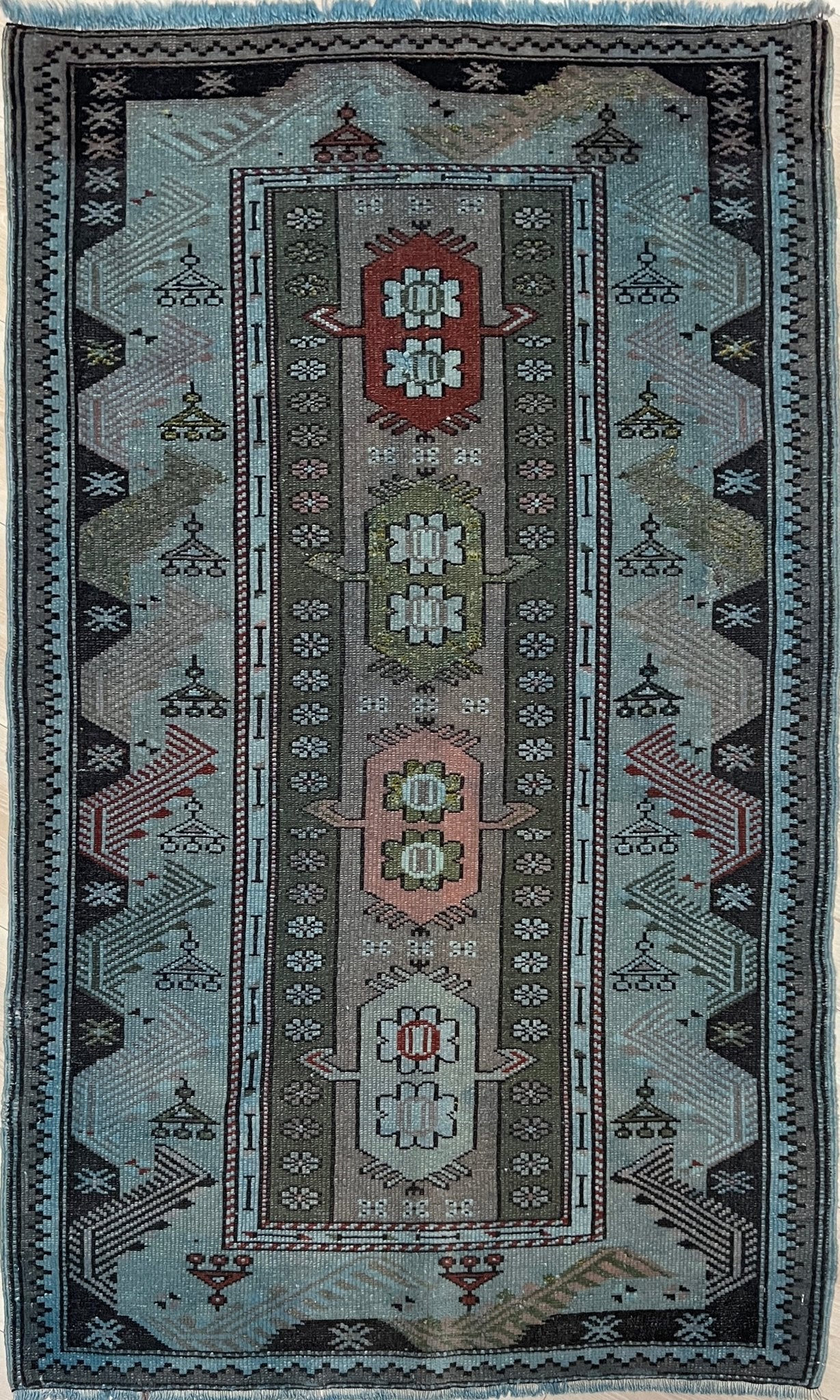 Milas small blue handmade wool vintage Turkish rug shop san francisco bay area. Buy rug online free shipping USA Canada.