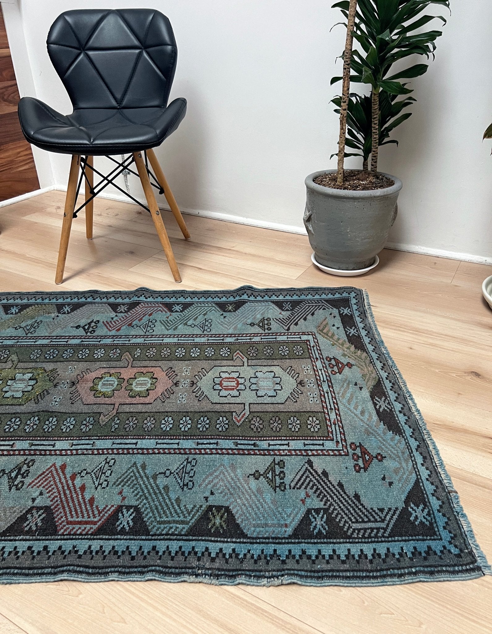 Milas small blue handmade wool vintage Turkish rug shop san francisco bay area. Buy rug online free shipping USA Canada.