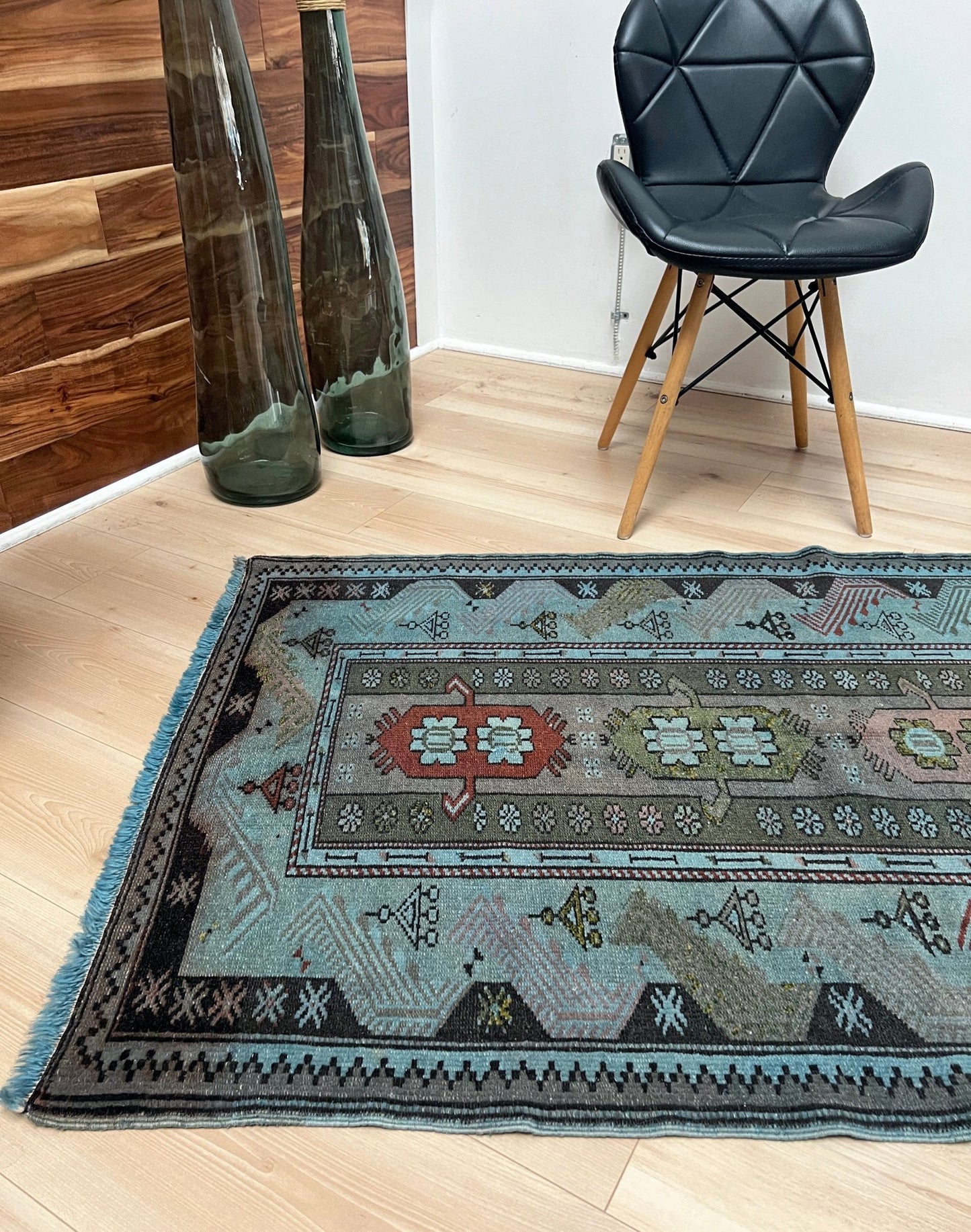 Milas small blue handmade wool vintage Turkish rug shop san francisco bay area. Buy rug online free shipping USA Canada.