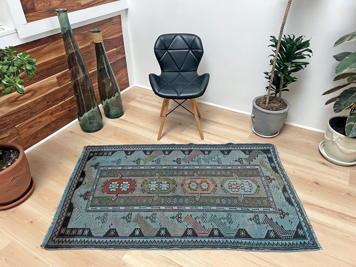 Milas small blue handmade wool vintage Turkish rug shop san francisco bay area. Buy rug online free shipping USA Canada.