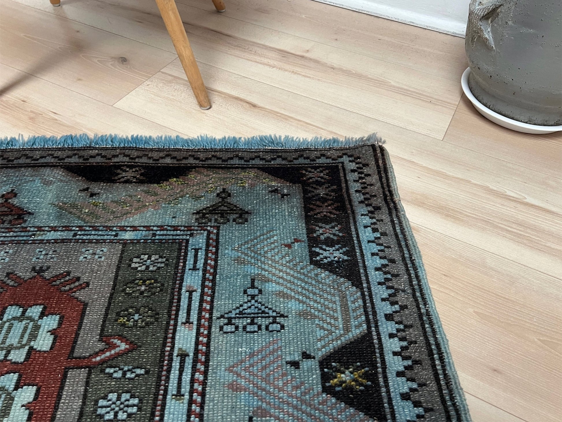 Milas small blue handmade wool vintage Turkish rug shop san francisco bay area. Buy rug online free shipping USA Canada.