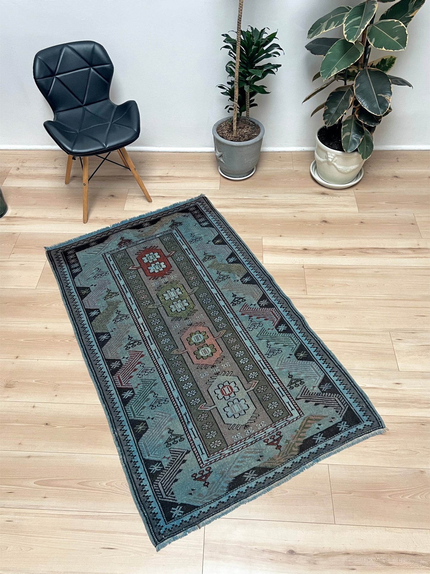 Milas small blue handmade wool vintage Turkish rug shop san francisco bay area. Buy rug online free shipping USA Canada.