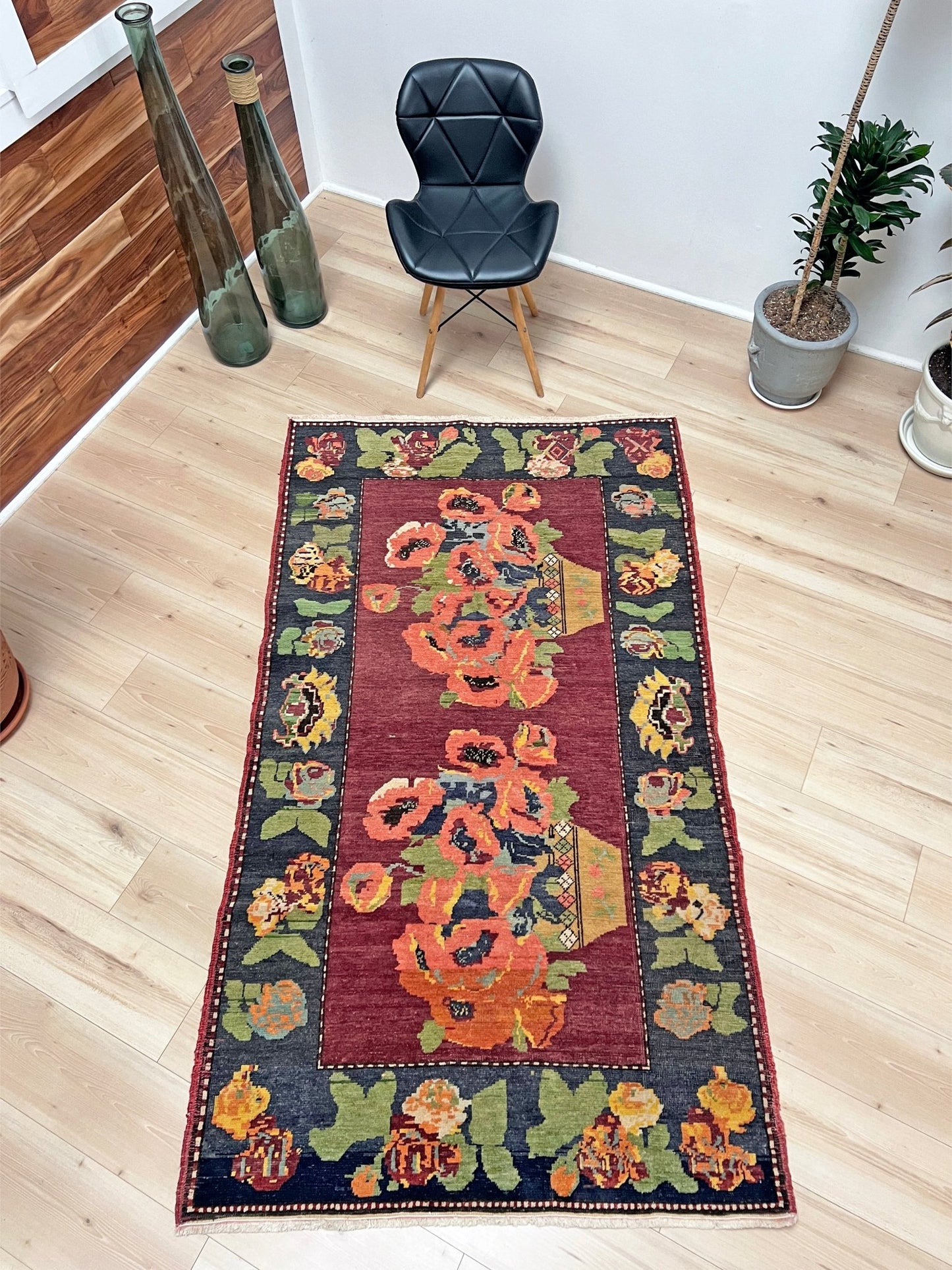 Pictoral floral caucasian rug wall hanging. Buy small handmade wool rug shop san francisco bay area berkeley. Buy rug online